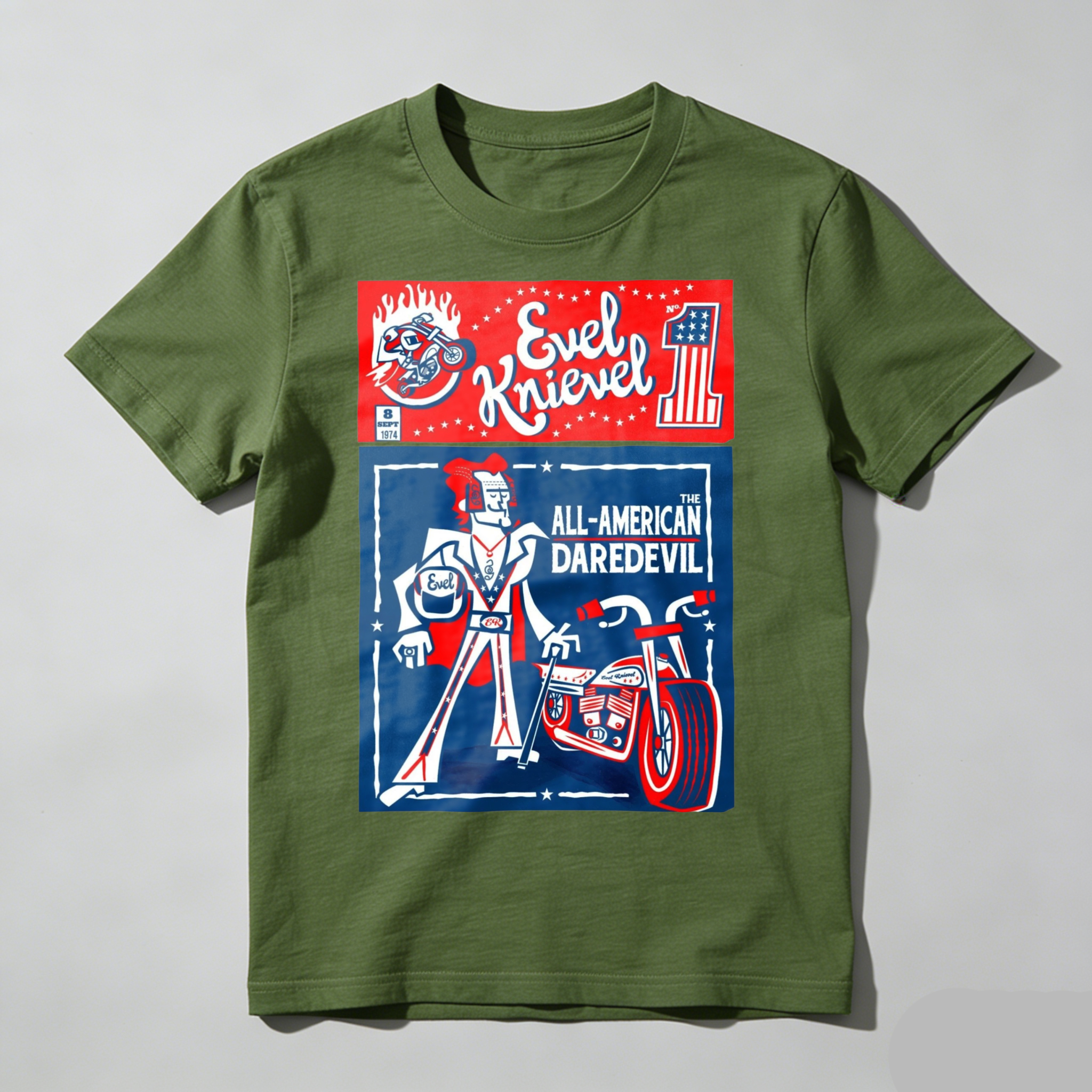 All American Daredevil Vintage Style Graphic T-Shirt Casual Top Retro Motorcycle Stunt Rider Design Cotton T-Shirt