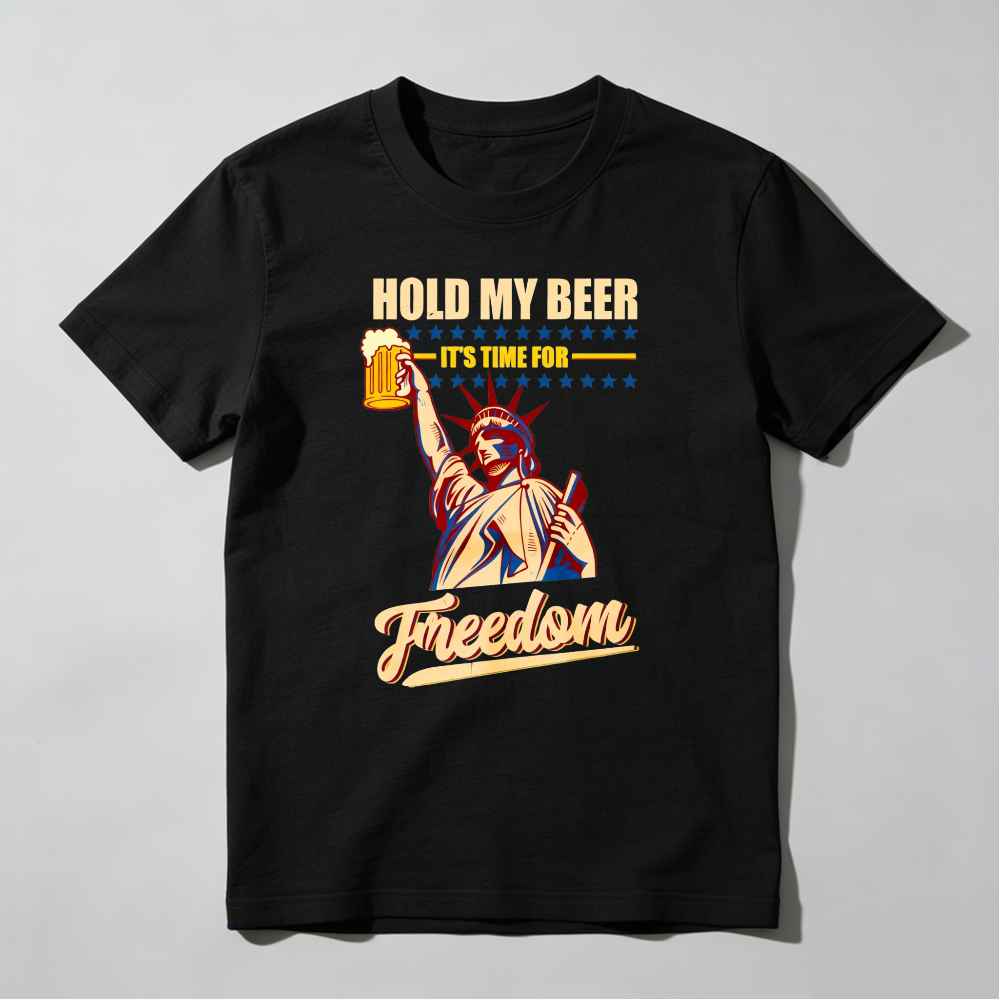 TEECURENT Hold My Beer Freedom Statue Pure Cotton Short Sleeve T-Shirt-TeeCurent