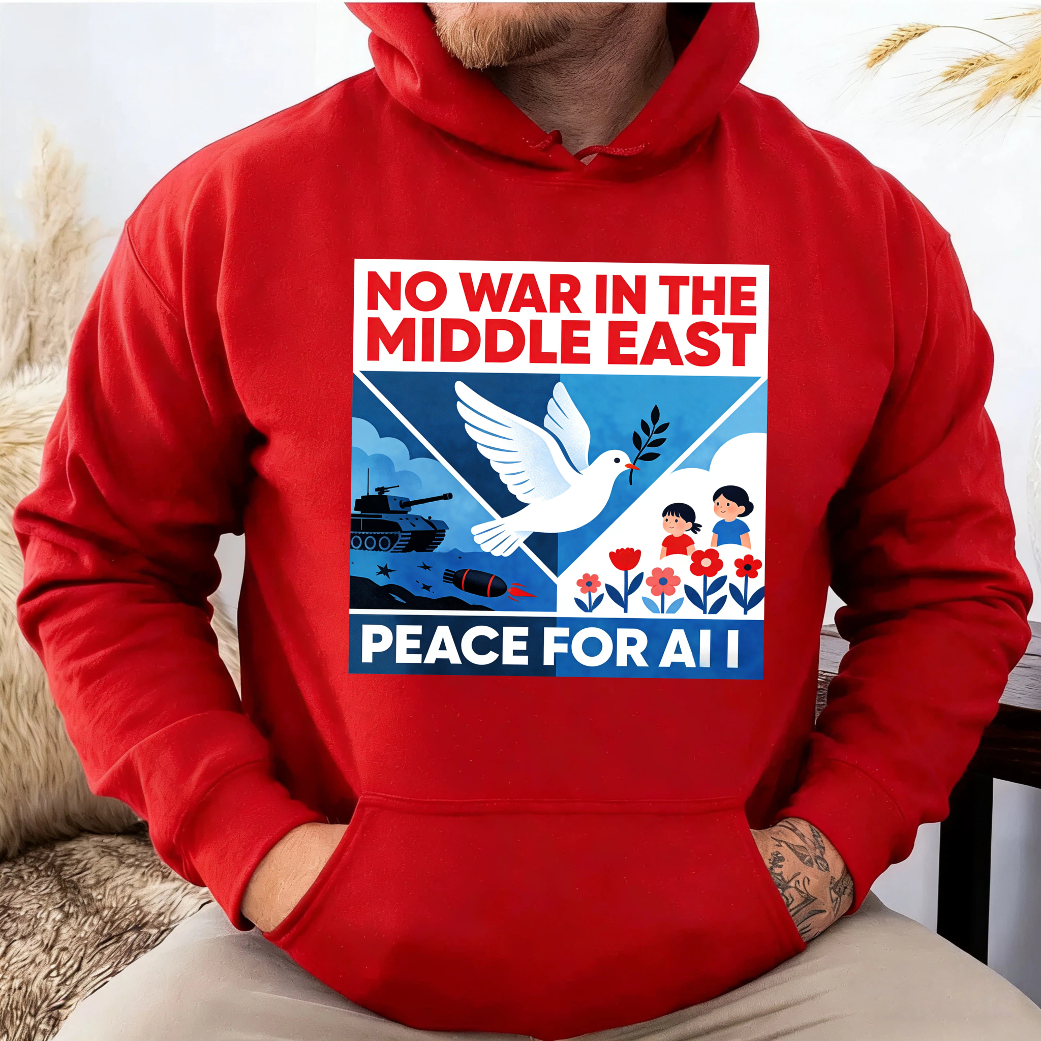 TEECURENT No War In The Middle East Peace For All Hoodie Black Sweatshirt With Graphic Design And Message For Peace Awareness And Social Statement