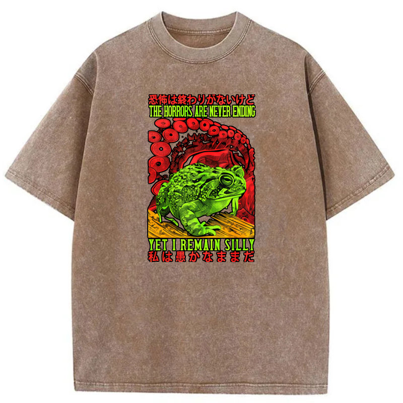 Green Frog Red Tentacles Horror Text Design tshirt 100% cotton
