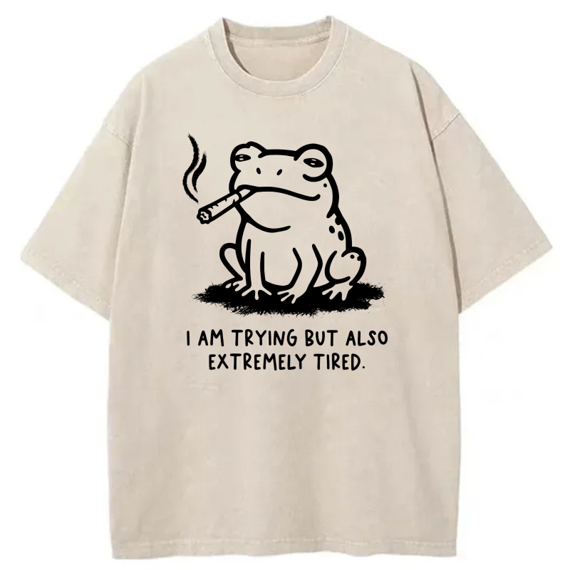 Frog Smoking Cigar Trying But Tired tshirt 100% cotton
