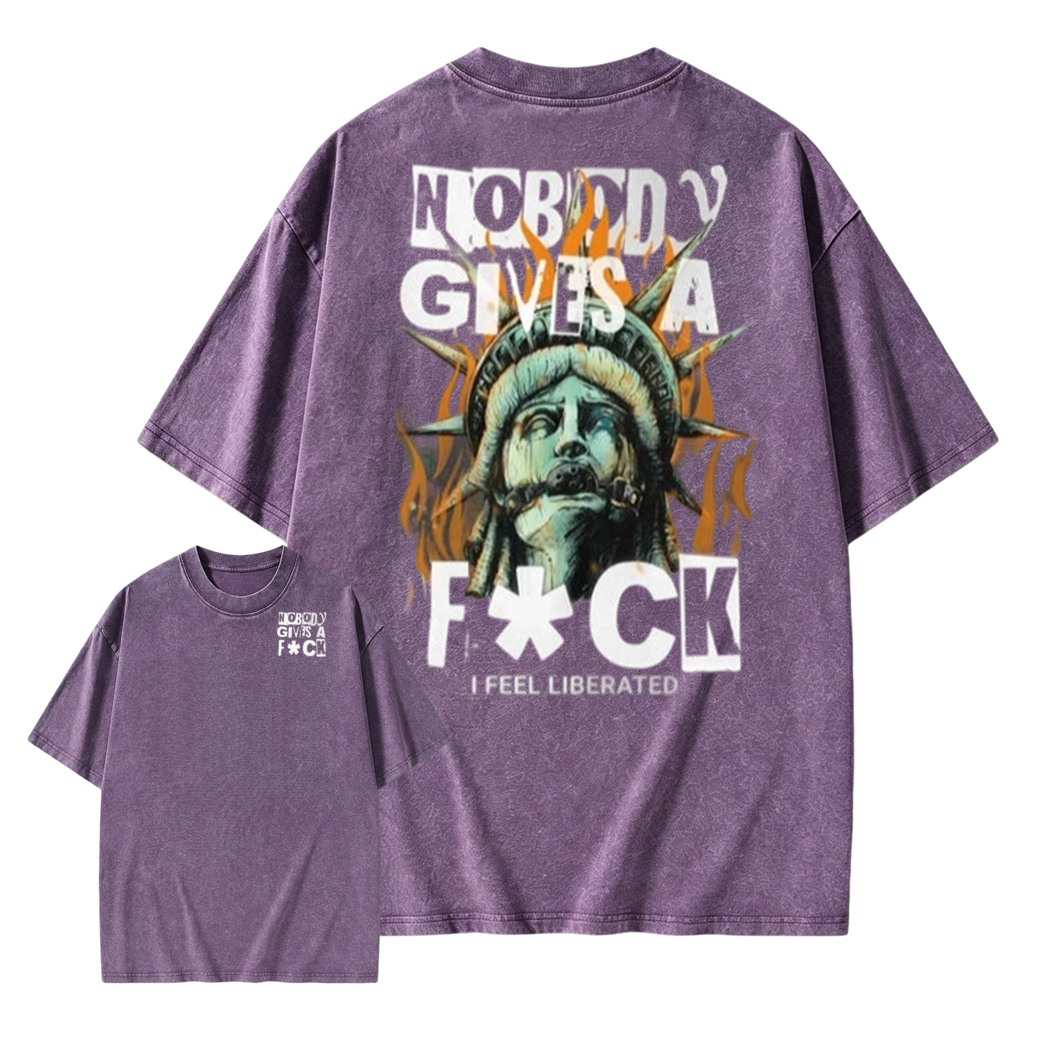 Edgy Statue of Liberty Graphic Tee: Punk Grunge Oversized Shirt Washed T-shirt