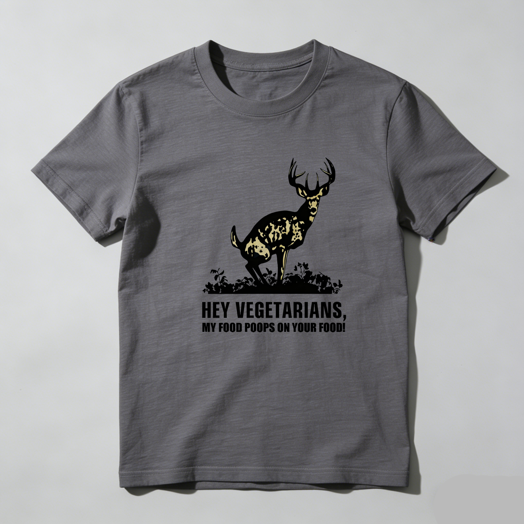 TEECURENT Deer Poop On Vegetarian Food Pure Cotton Short Sleeve T Shirt-TeeCurent