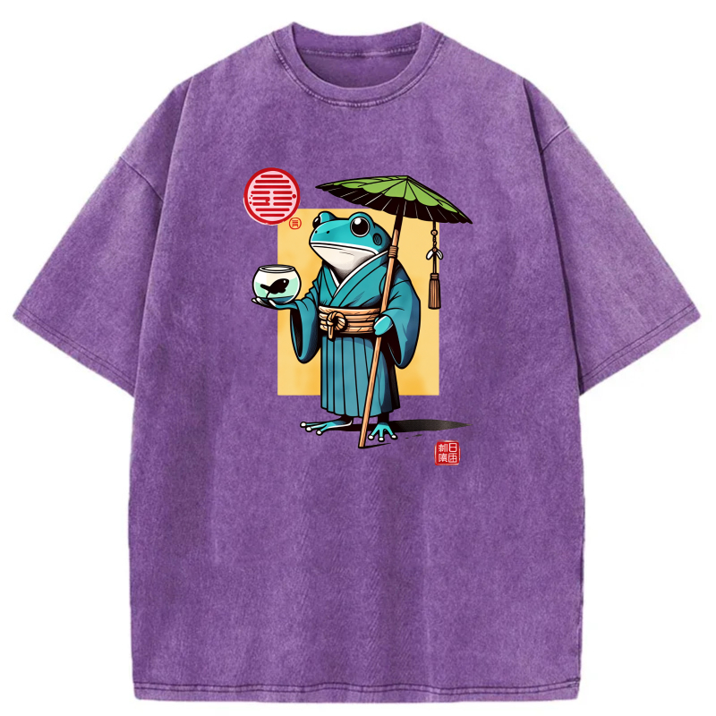 Frog In Kimono Holding Umbrella And Tea Cup tshirt 100% cotton