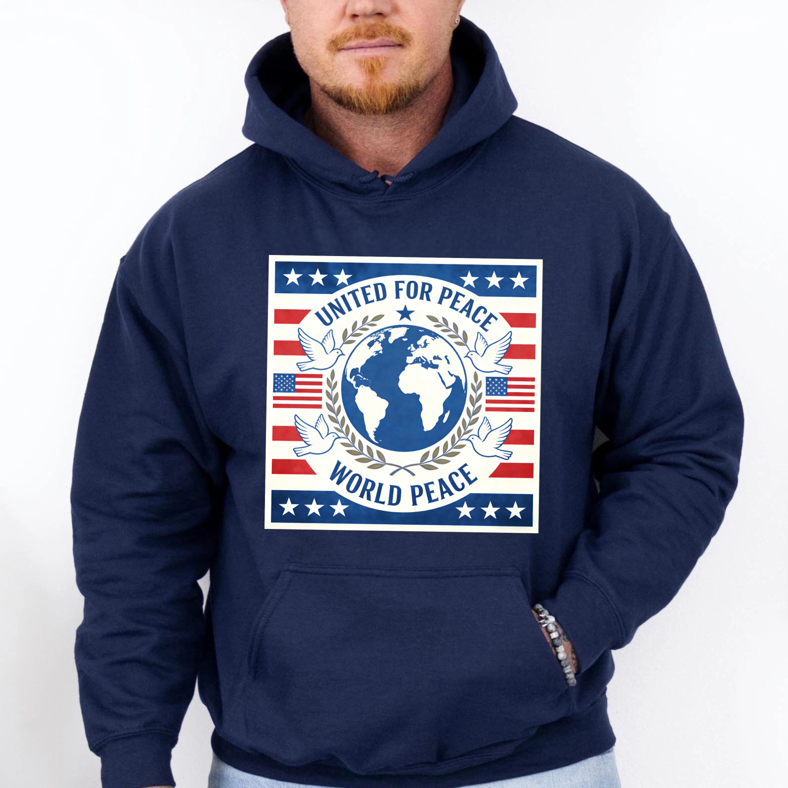 TEECURENT United For Peace World Peace Hoodie American Flag Design Global Unity Sweatshirt Patriotic Clothing For Men Women Unisex Apparel