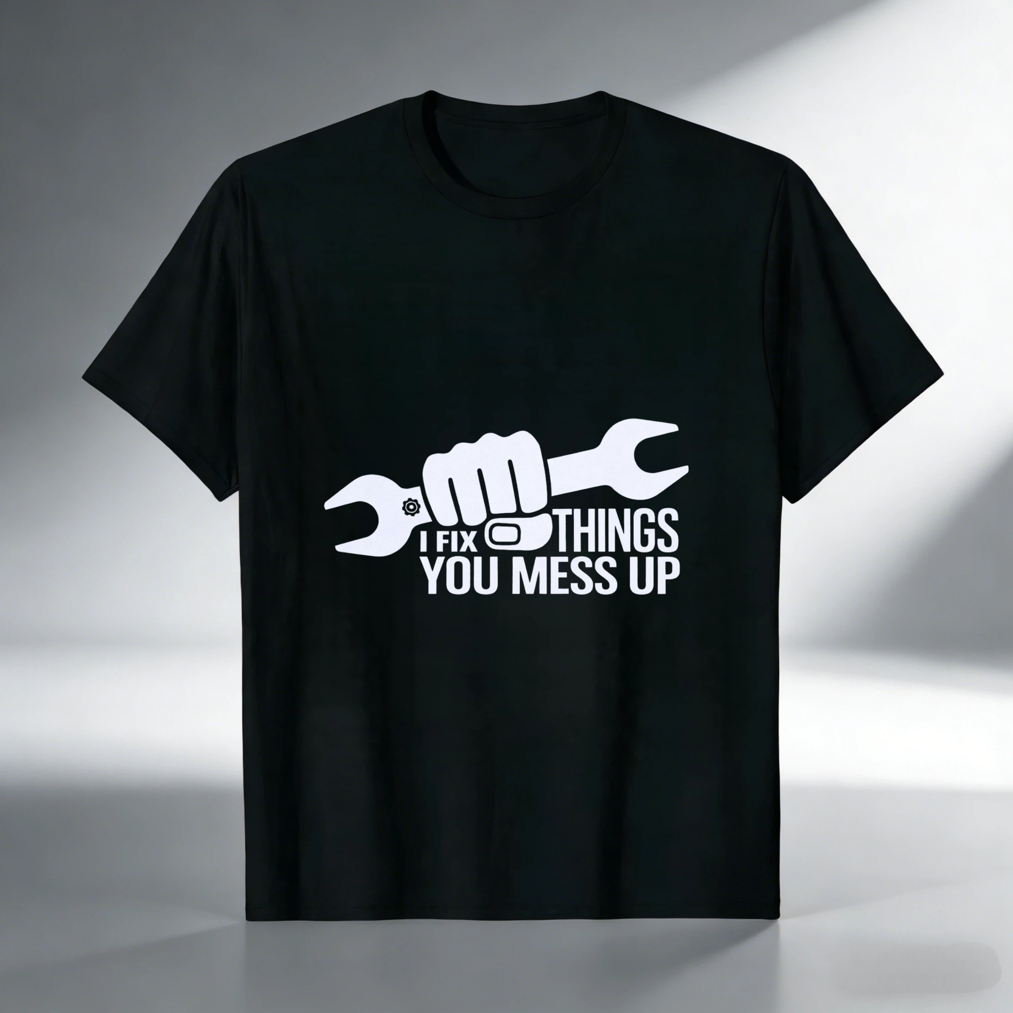 Fix Things You Mess Up Mechanic T-Shirt With Wrench And Fist Design