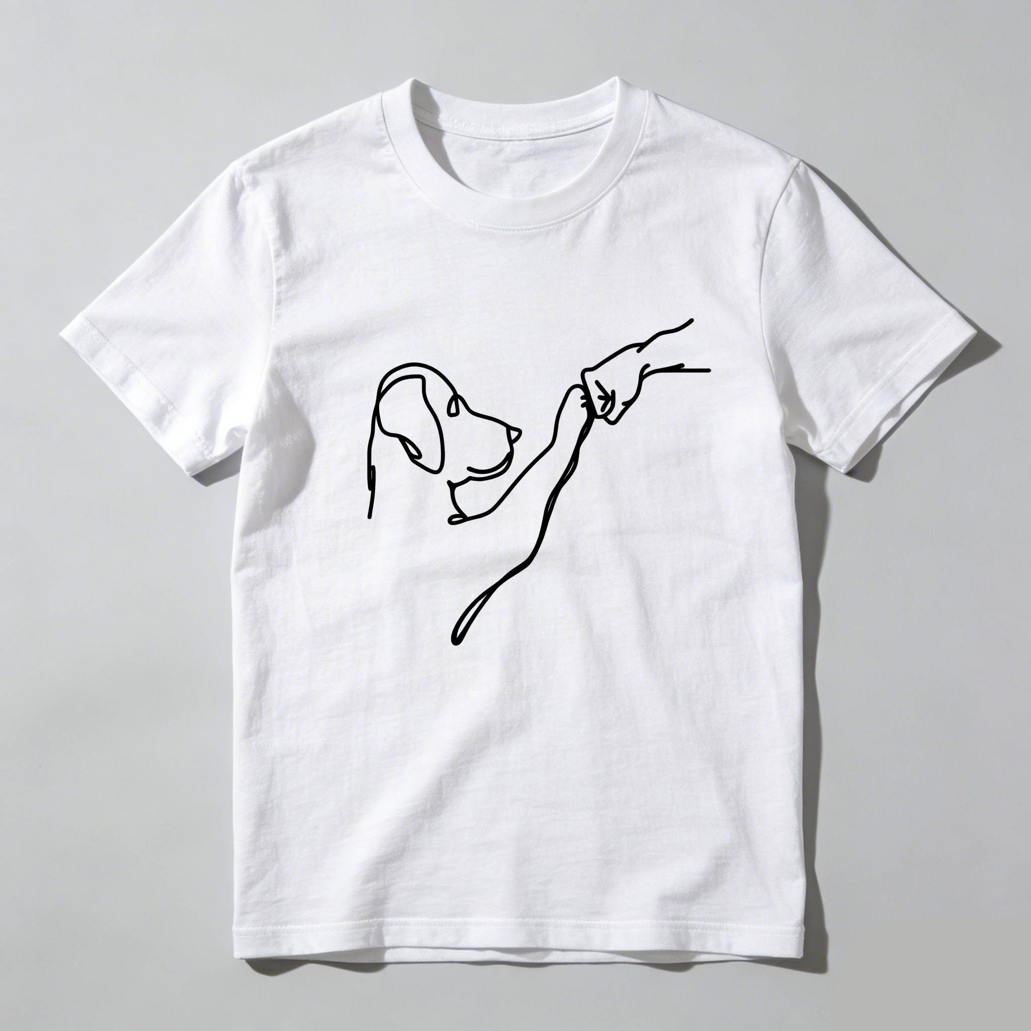 TEECURENT Dog And Hand Line Art Pure Cotton Short Sleeve T Shirt-TeeCurent