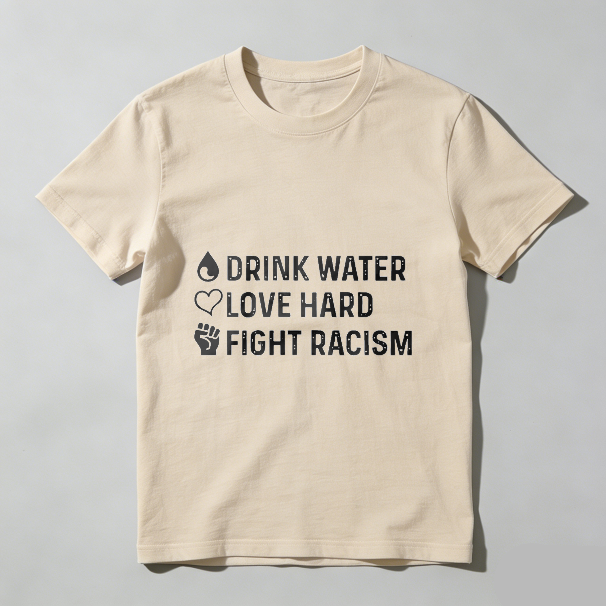 TEECURENT Drink Water Love Hard Fight Racism T Shirt Anti Racism Activewear Statement Tee For Men Women Unisex Apparel WOMEN