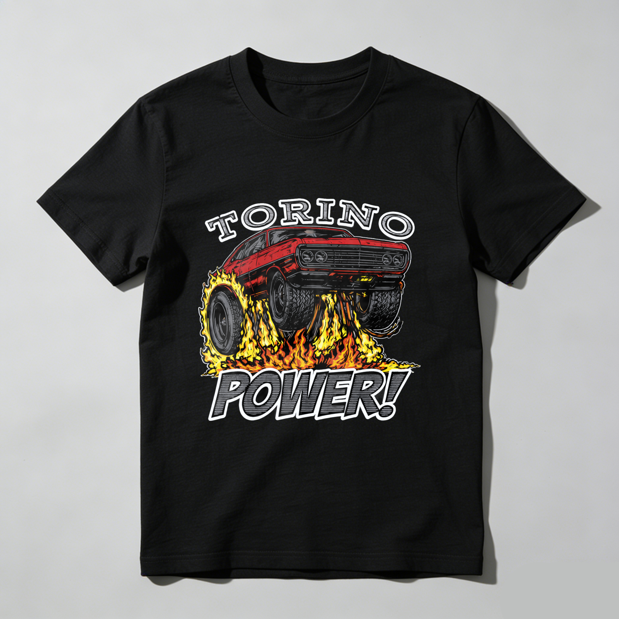 Torino Power Muscle Car T Shirt Classic Red Hot Rod Design Flame Graphic Men Women Auto Enthusiast Gift Apparel