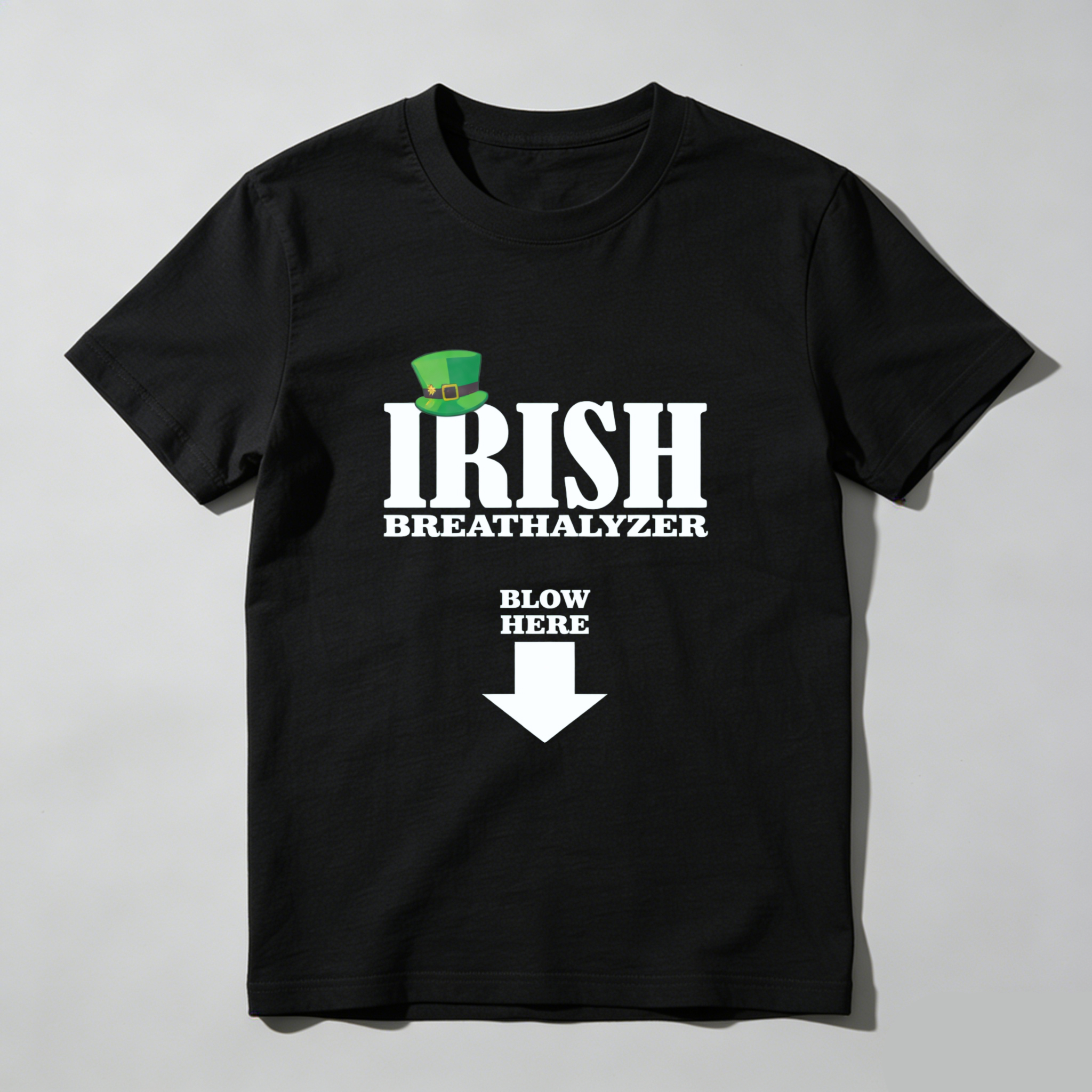 TEECURENT Irish Breathalyzer T-Shirt Blow Here St Patrick's Day Funny Shirt Men Women Unisex Casual Wear
