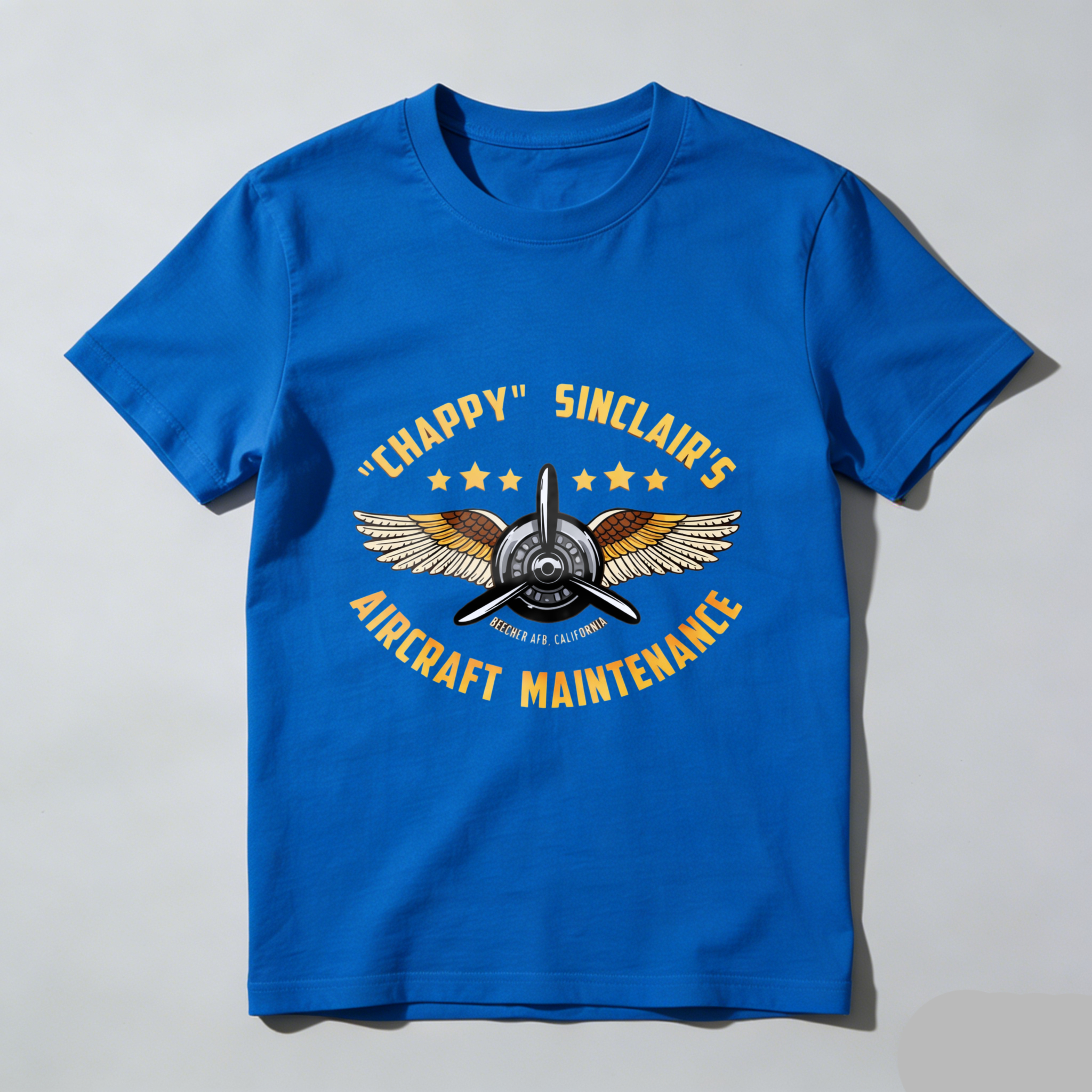 Chappy Sinclairs Aircraft Maintenance T Shirt Black Vintage Aviator Design With Wings And Propeller Logo For Aviation Enthusiasts