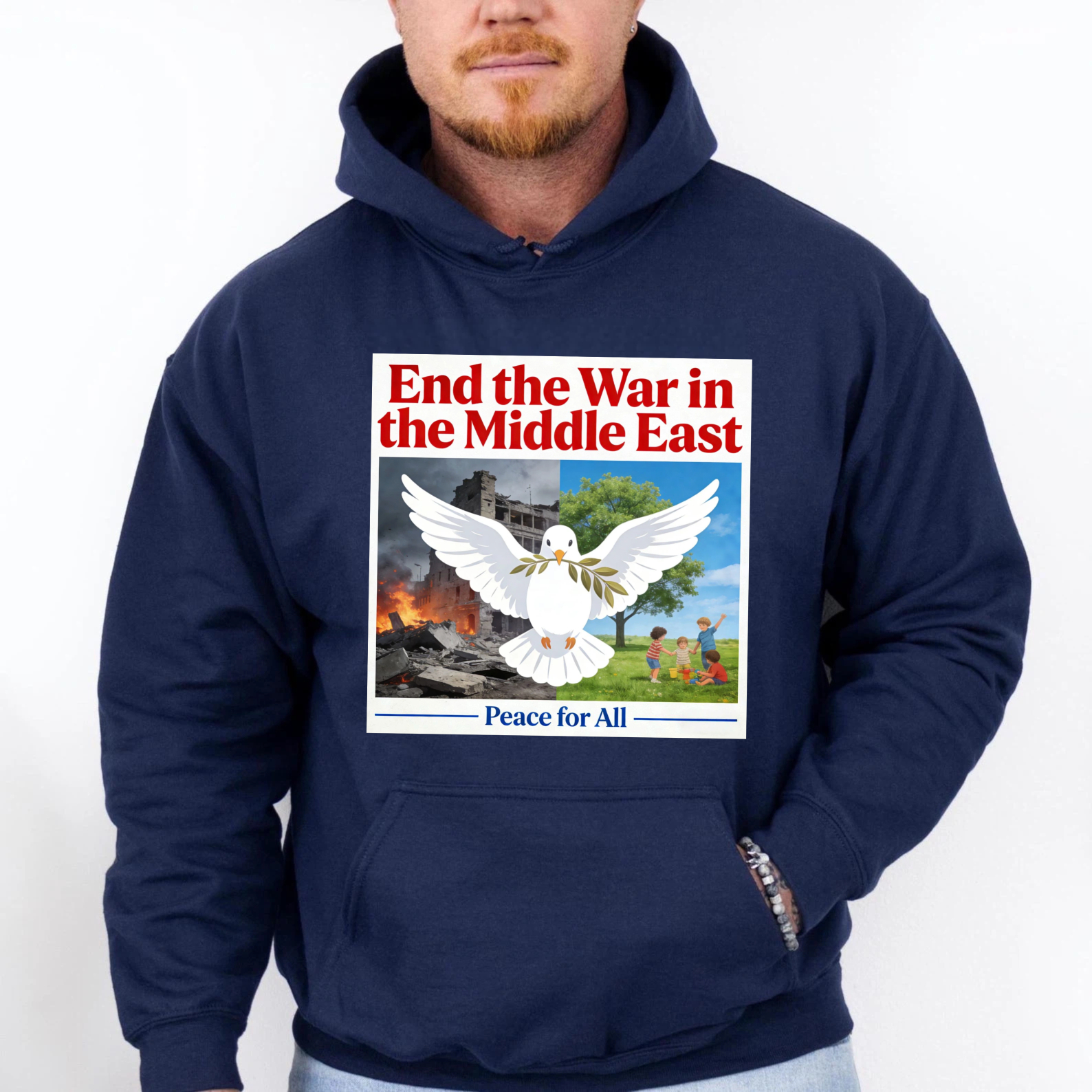 TEECURENT End The War In The Middle East Peace For All Hoodie With Dove And Olive Branch Design For Peace Advocates And Humanitarian Supporters