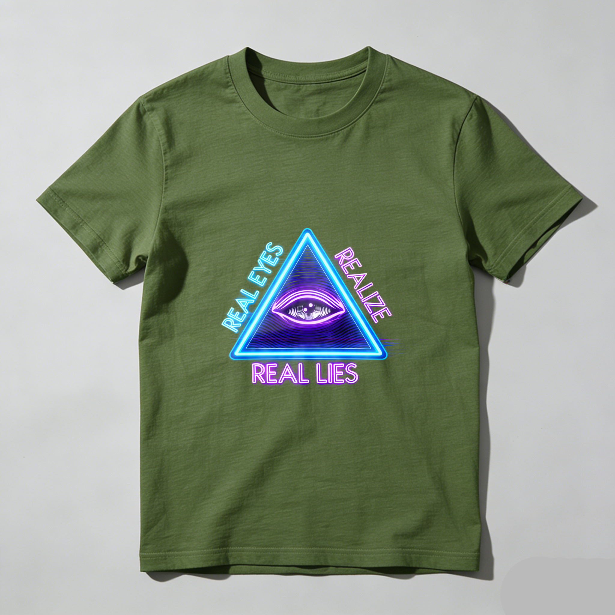 TEECURENT  Real Eyes Realize Real Lies Neon Triangle Eye Design TEECURENT