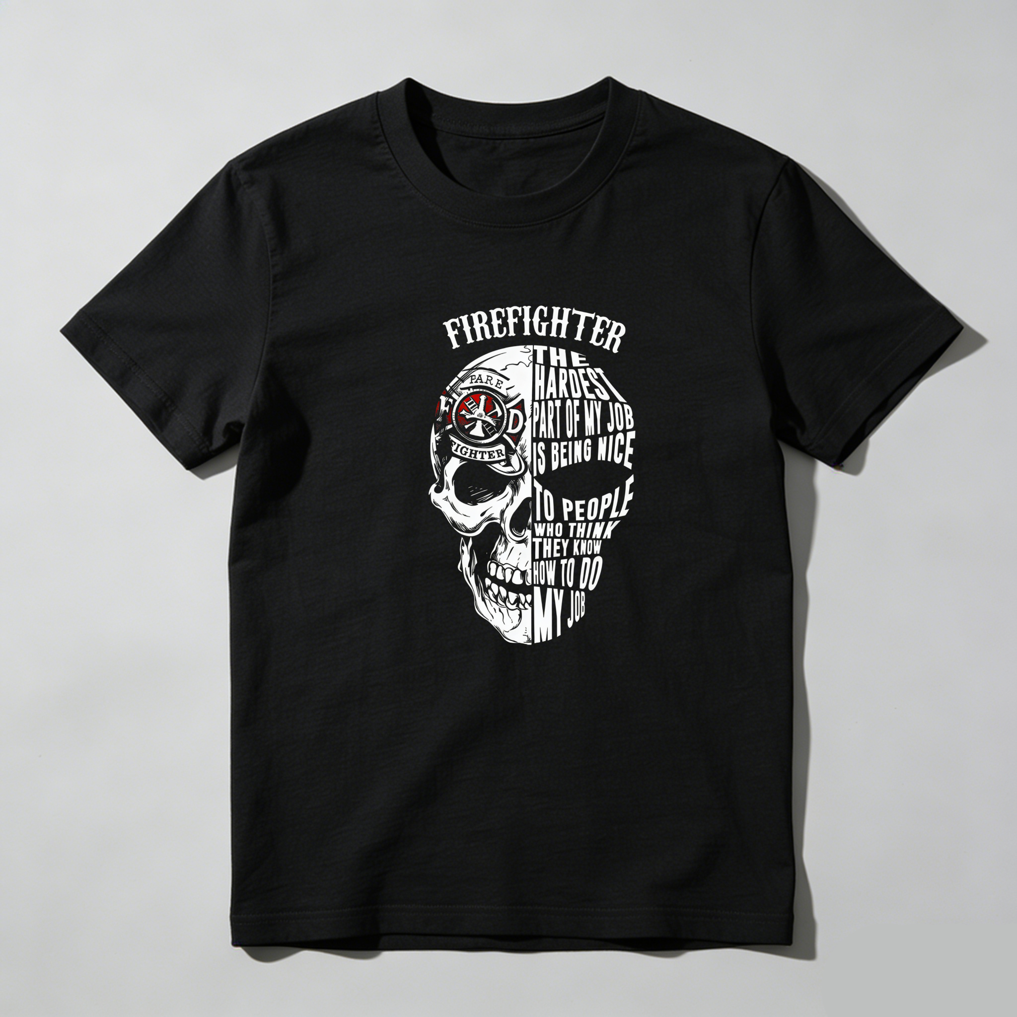 TEECURENT Firefighter Skull Design Pure Cotton Short Sleeve T Shirt-TeeCurent