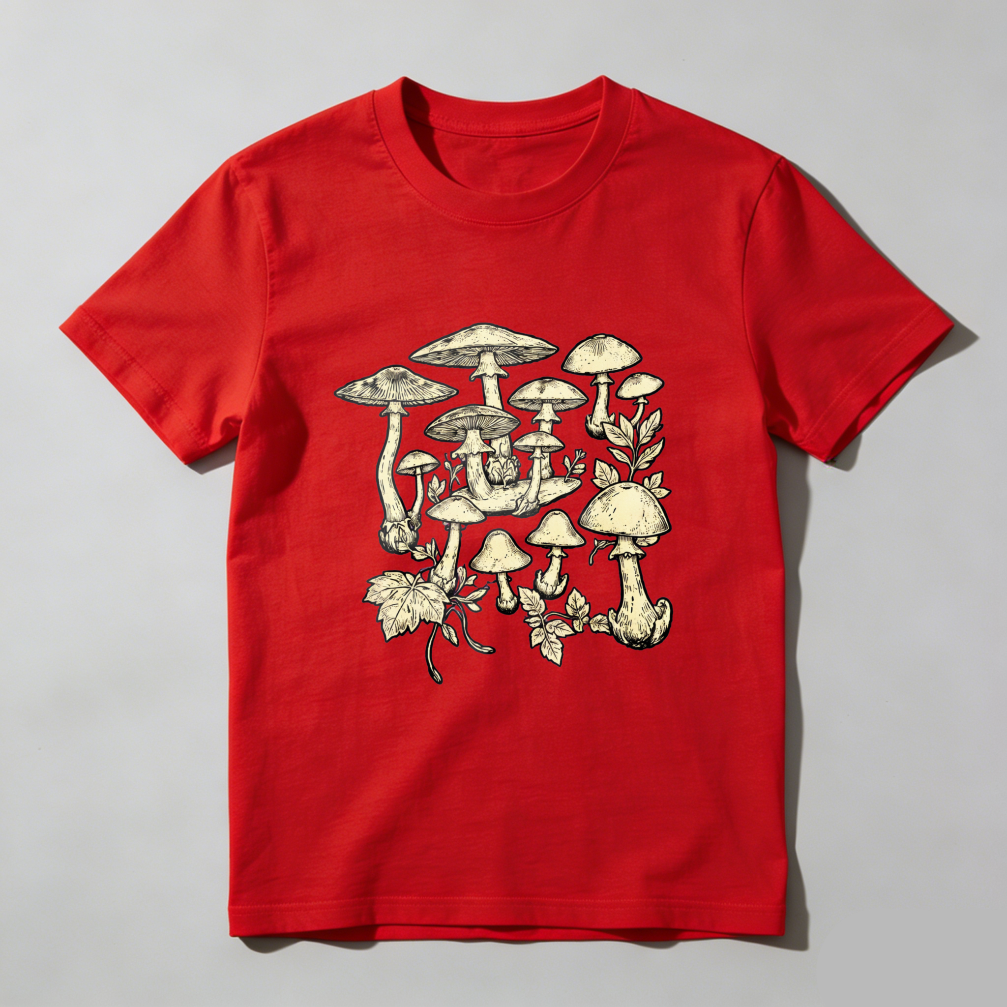 TEECURENT Mushroom Forest Botanical Design T-Shirt Nature Inspired Graphic Tee For Men And Women WOMEN