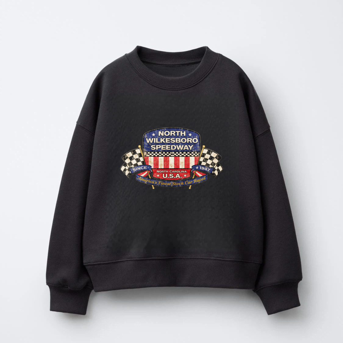 TEECURENT North Wilkesboro Speedway Usa Racing Sweatshirt Black Crewneck Long Sleeve Pullover Shirt
