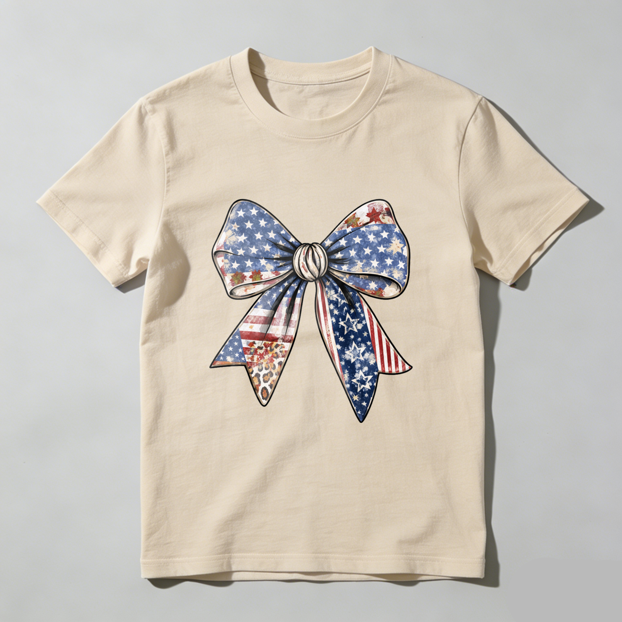 TEECURENT Patriotic American Flag Bow T-Shirt With Stars And Stripes Design For Independence Day Celebration WOMEN