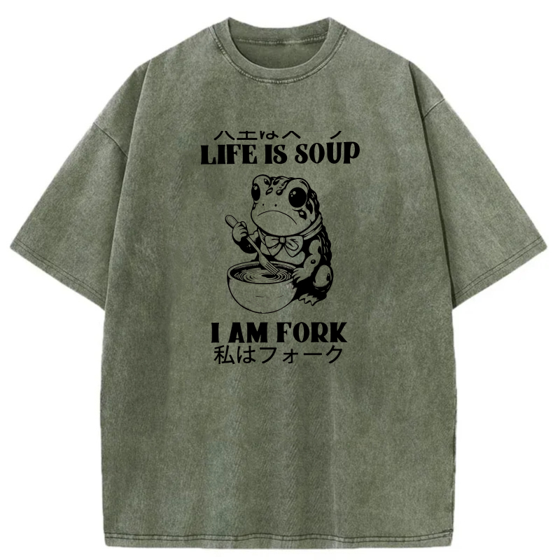 Life Is Soup I Am Fork Frog Eating Bowl tshirt 100% cotton