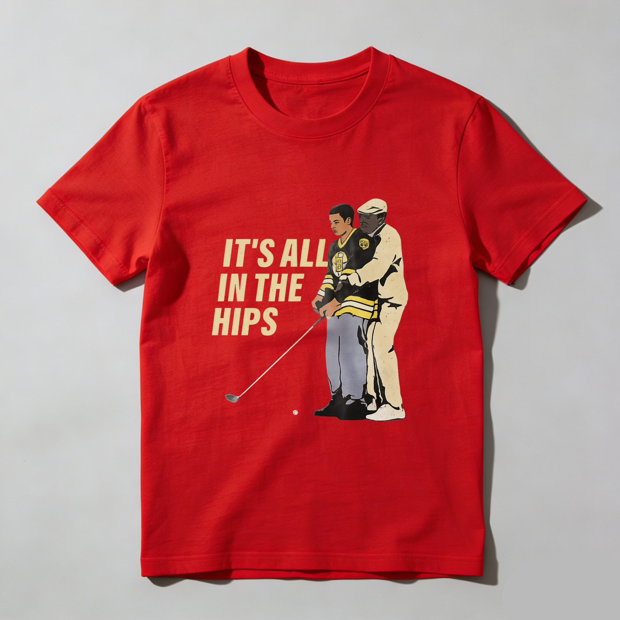 TEECURENT It All In The Hips Golf T-Shirt With Golfer And Coach Graphic Design For Men And Women Casual Wear