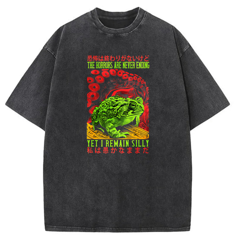 Green Frog Red Tentacles Horror Text Design tshirt 100% cotton