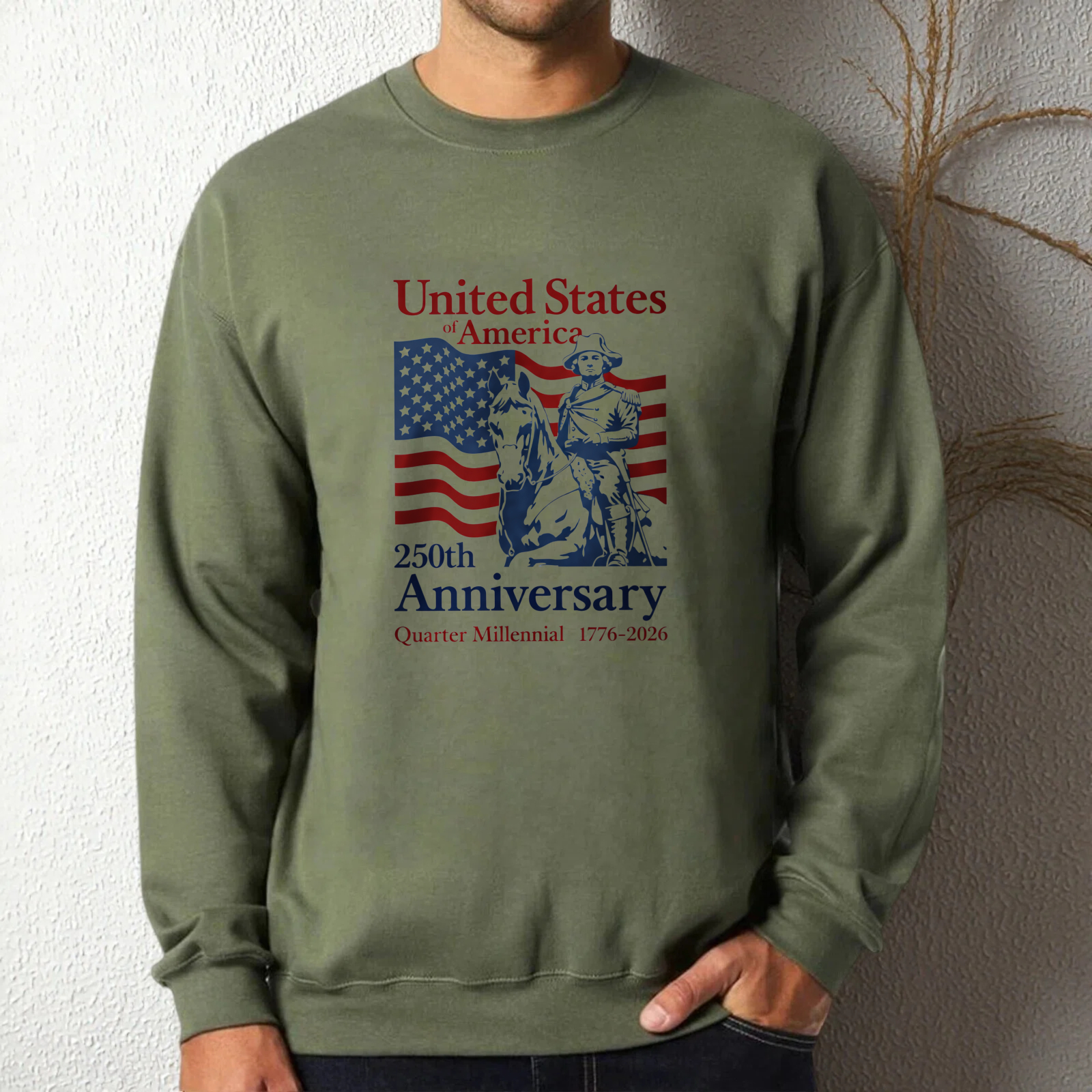United States America 200th Anniversary Commemorative Sweatshirt Patriotic Design Black Crewneck Pullover