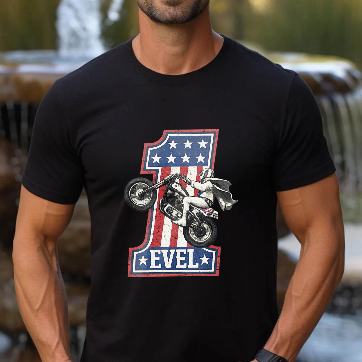 Evel Knievel American Flag Motorcycle T-Shirt Made In Usa