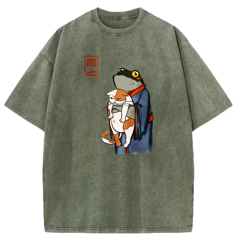 Cat Riding Frog In Kimono tshirt 100% cotton