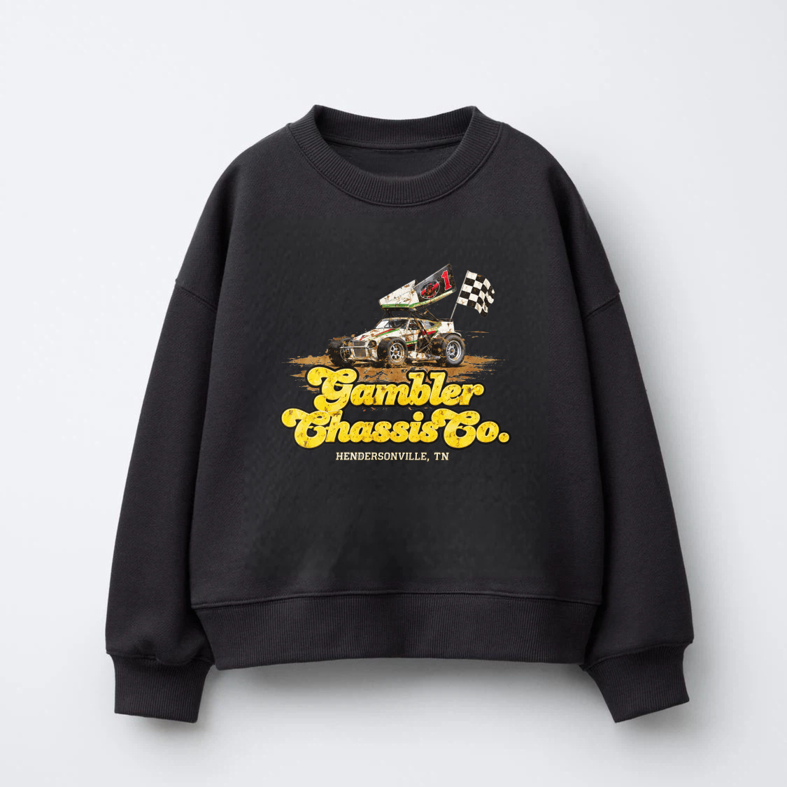TEECURENT Gambler Chassis Co Racing Car Sweatshirt Hendersonville Tn Vintage Style Graphic Pullover Black Crewneck Long Sleeve Top