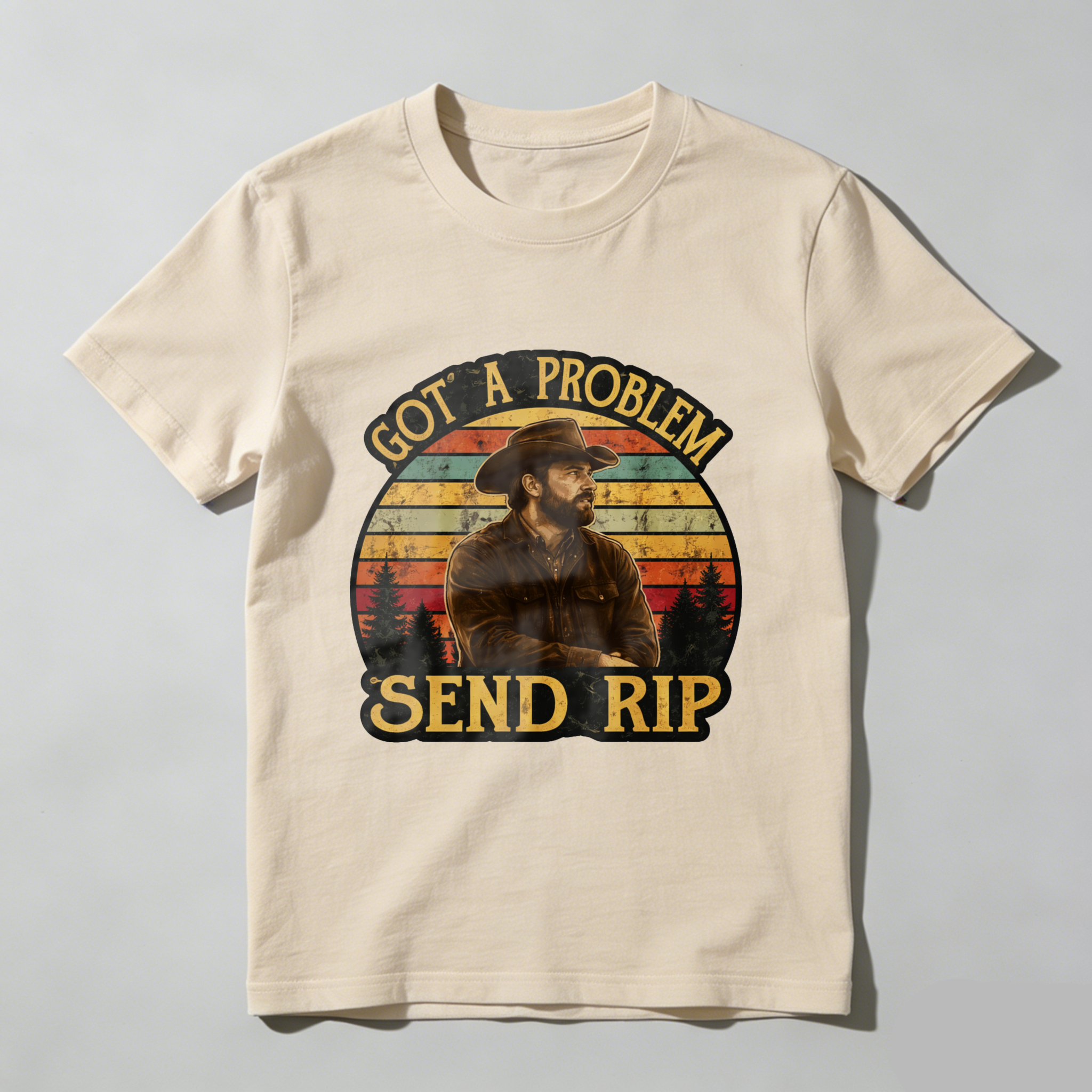 TEECURENT Got A Problem Send Rip Country Cowboy Vintage Sunset T-Shirt