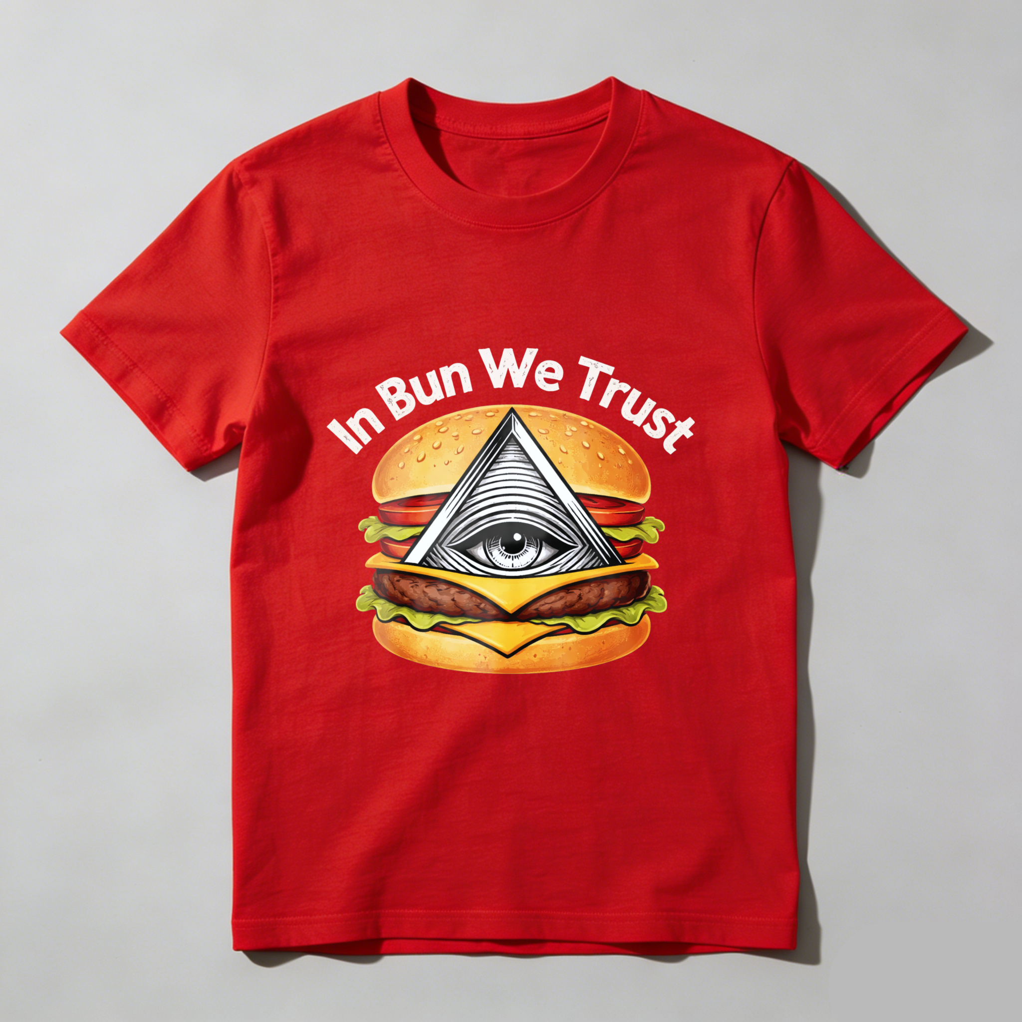 TEECURENT  In Bun We Trust Burger With Eye Pyramid TEECURENT