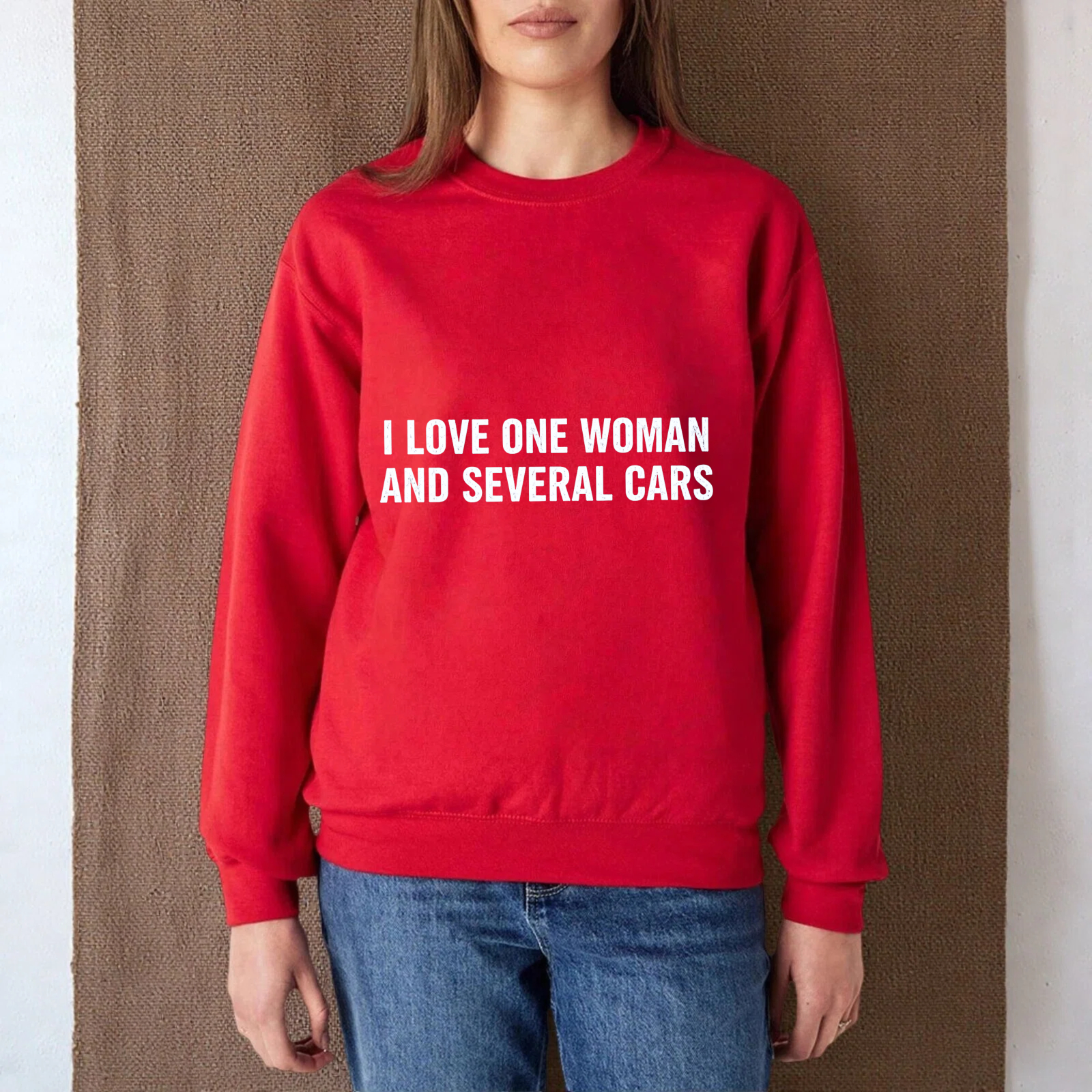 TEECURENT I Love One Woman And Several Cars Sweatshirt Unisex Crewneck Pullover Casual Long Sleeve Top For Men Women