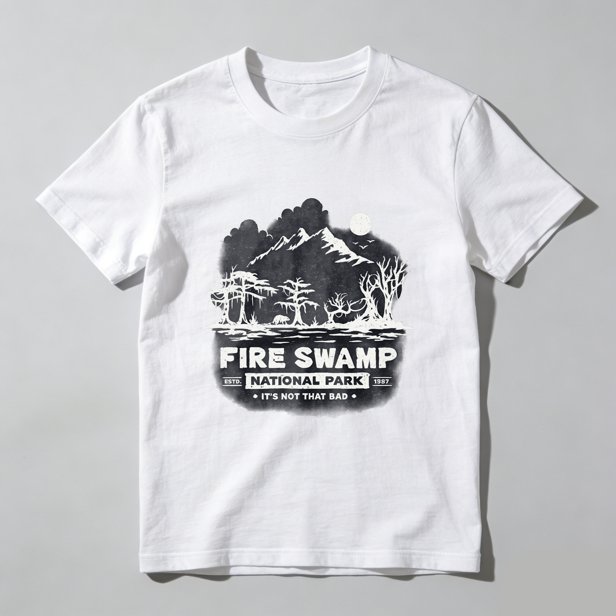 TEECURENT Fire Swamp National Park T Shirt Its Not That Bad Mountain Landscape Design Black Cotton Tee Men Women Unisex Casual Wear