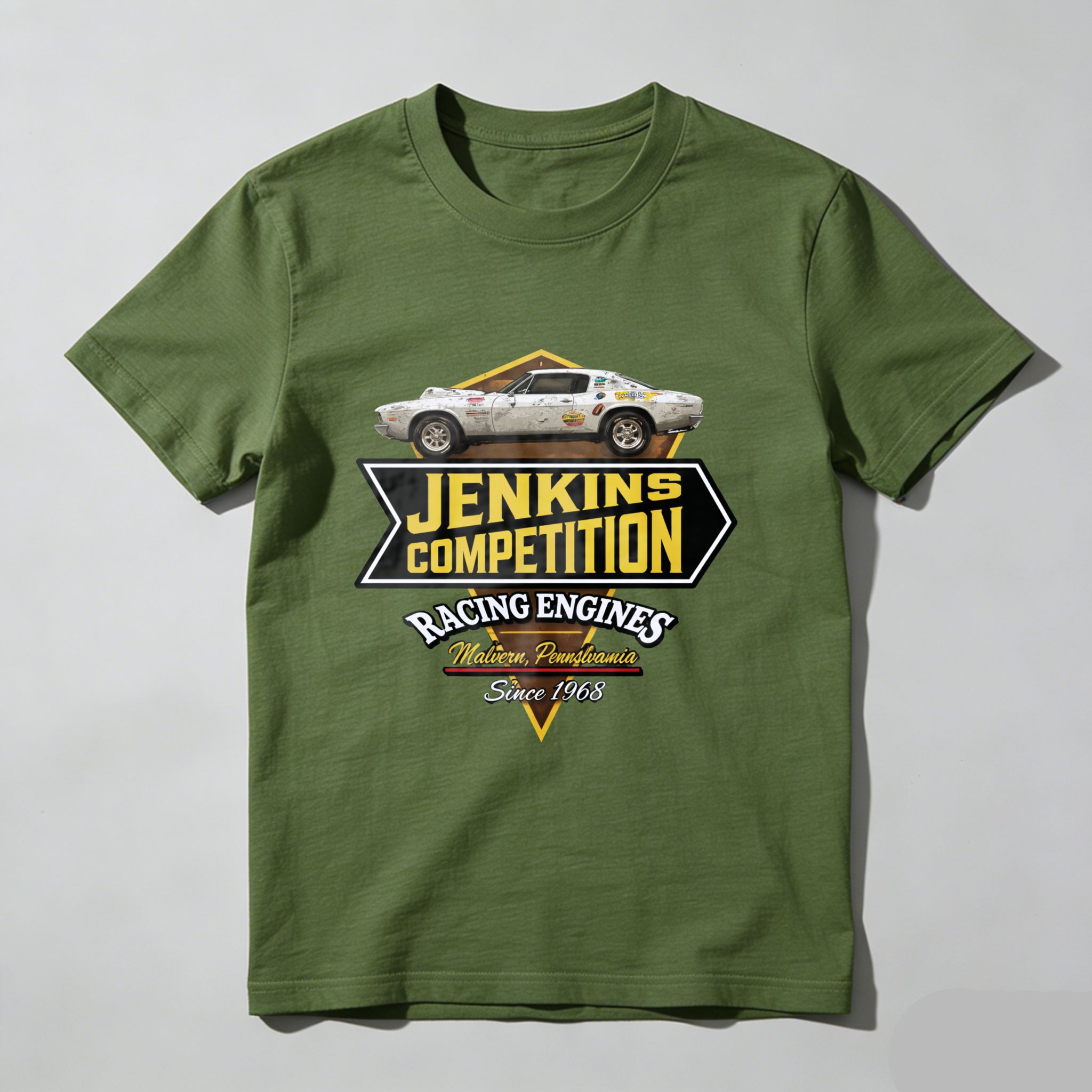 Jenkins Competition Racing Engines Classic Car T Shirt Since 1968 Made In Malvern Pennsylvania