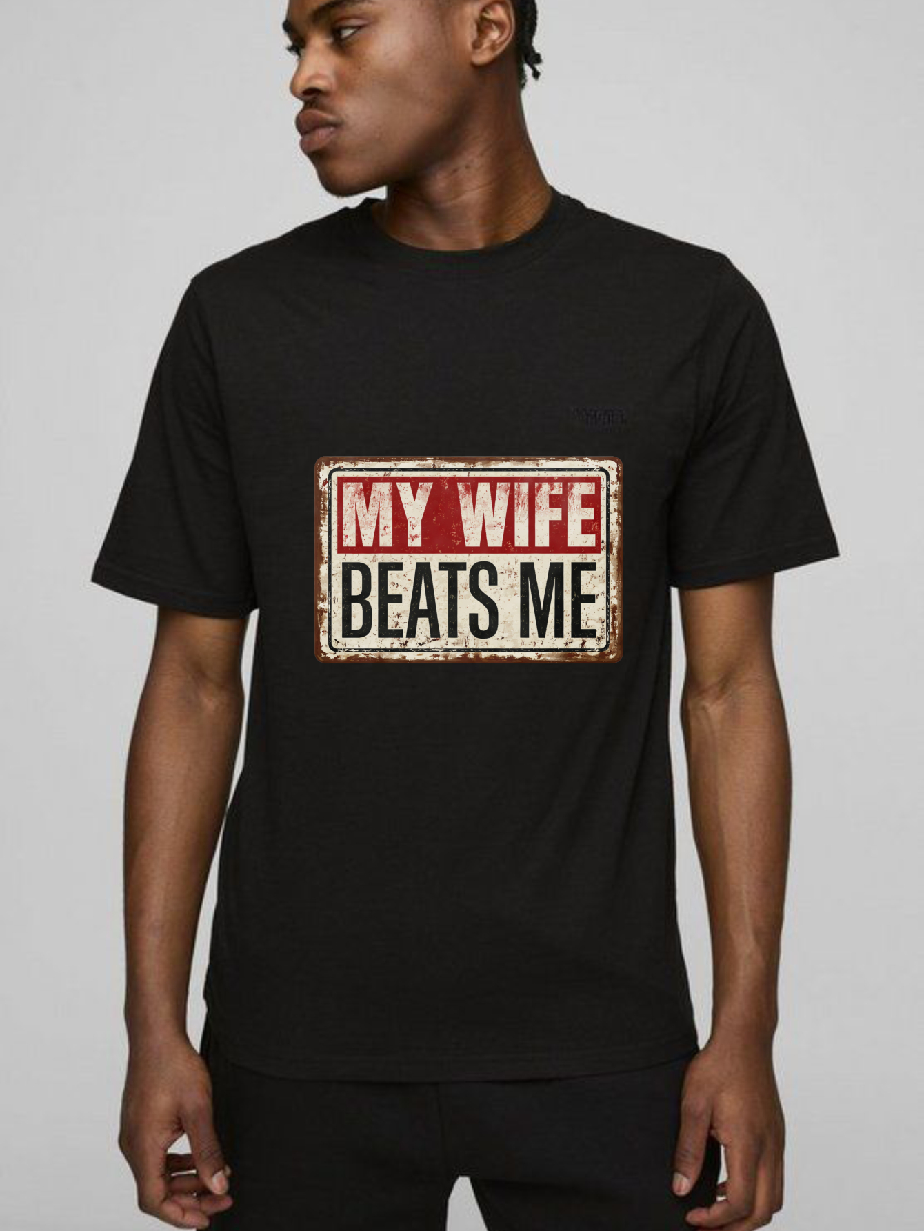TEECURENT My Wife Beats Me Vintage Style T Shirt For Men Funny Couple Gift Black Cotton Tee-TeeCurent