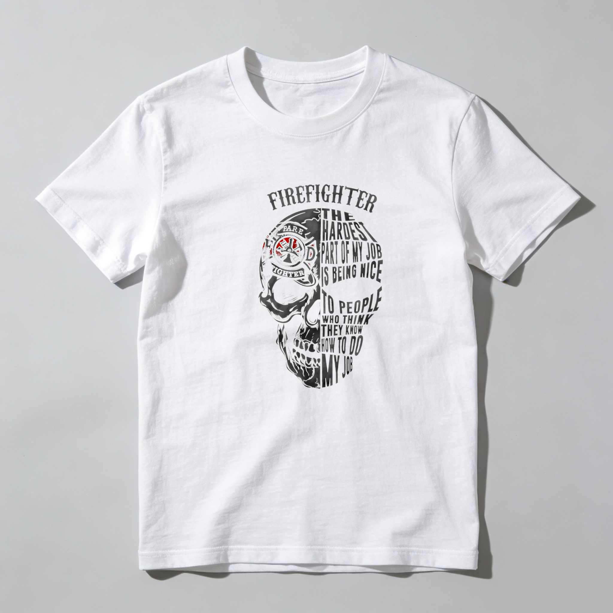 TEECURENT Firefighter Skull Design Pure Cotton Short Sleeve T Shirt-TeeCurent