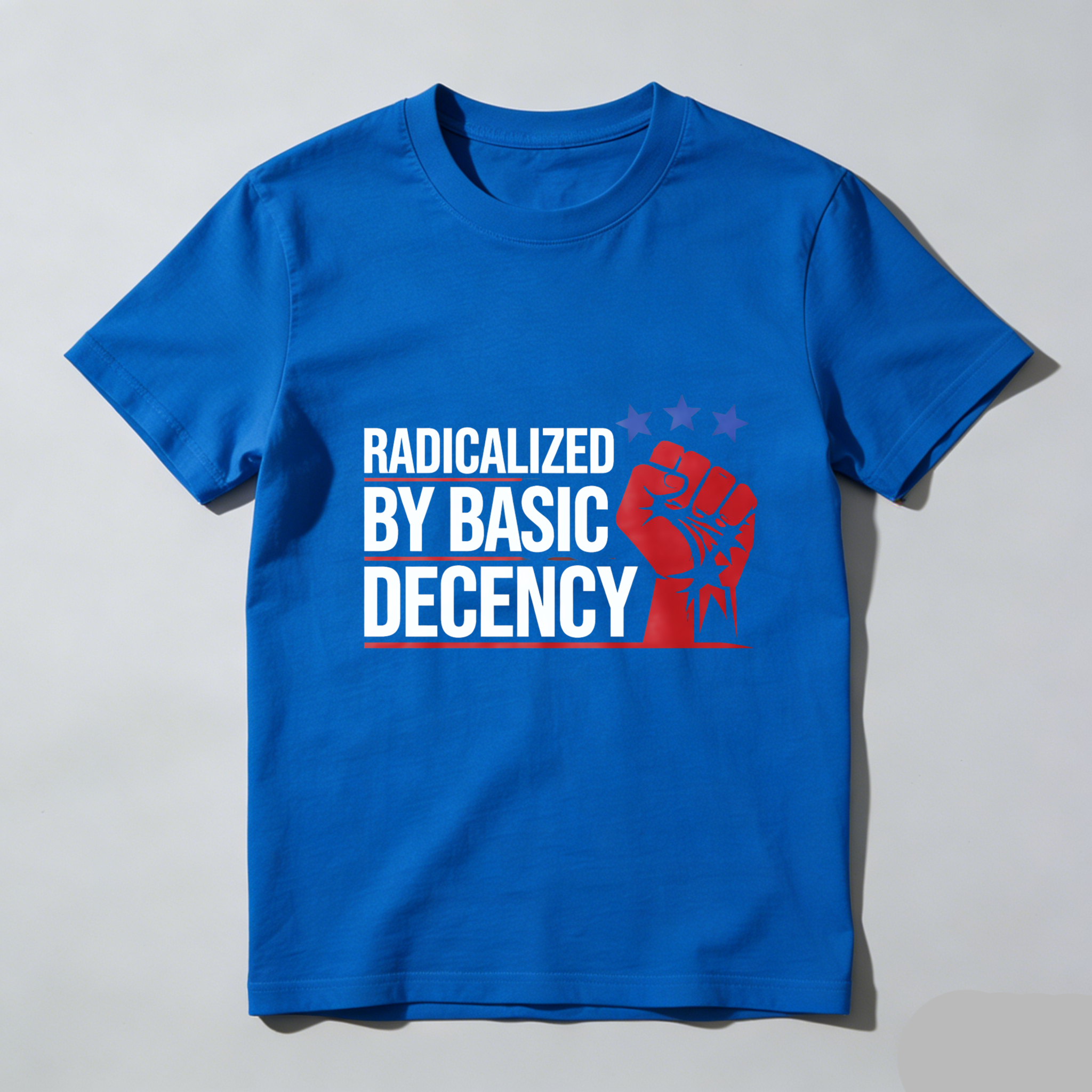 TEECURENTRadicalized By Basic Decency T Shirt With Fist Graphic And Stars Design For Men And Women-TeeCurent