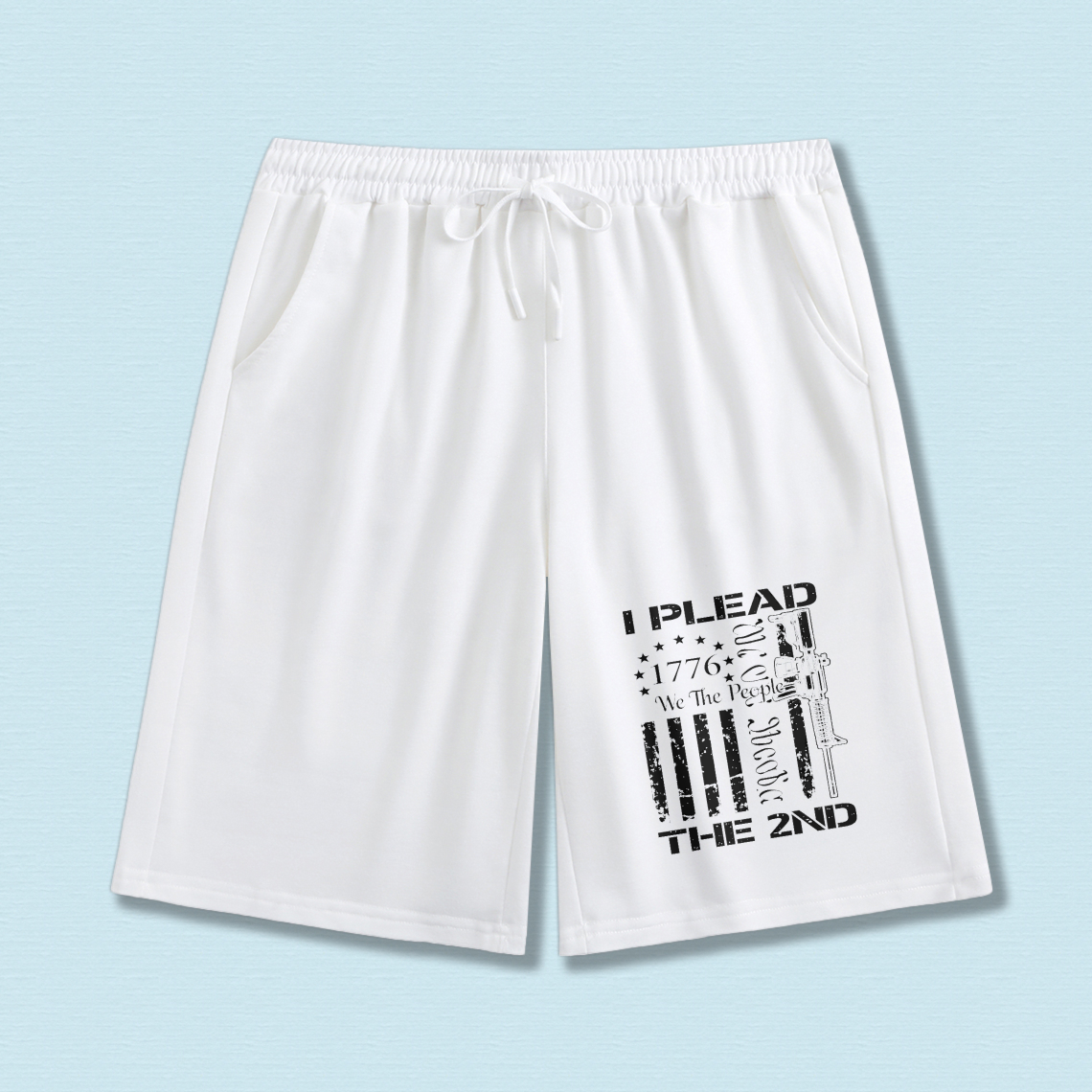 TEECURENT I Plead The 2nd Amendment Shorts Men Women Black Sweat Shorts With American Flag Design And Gun Graphic For Freedom And Independence Statement Wear