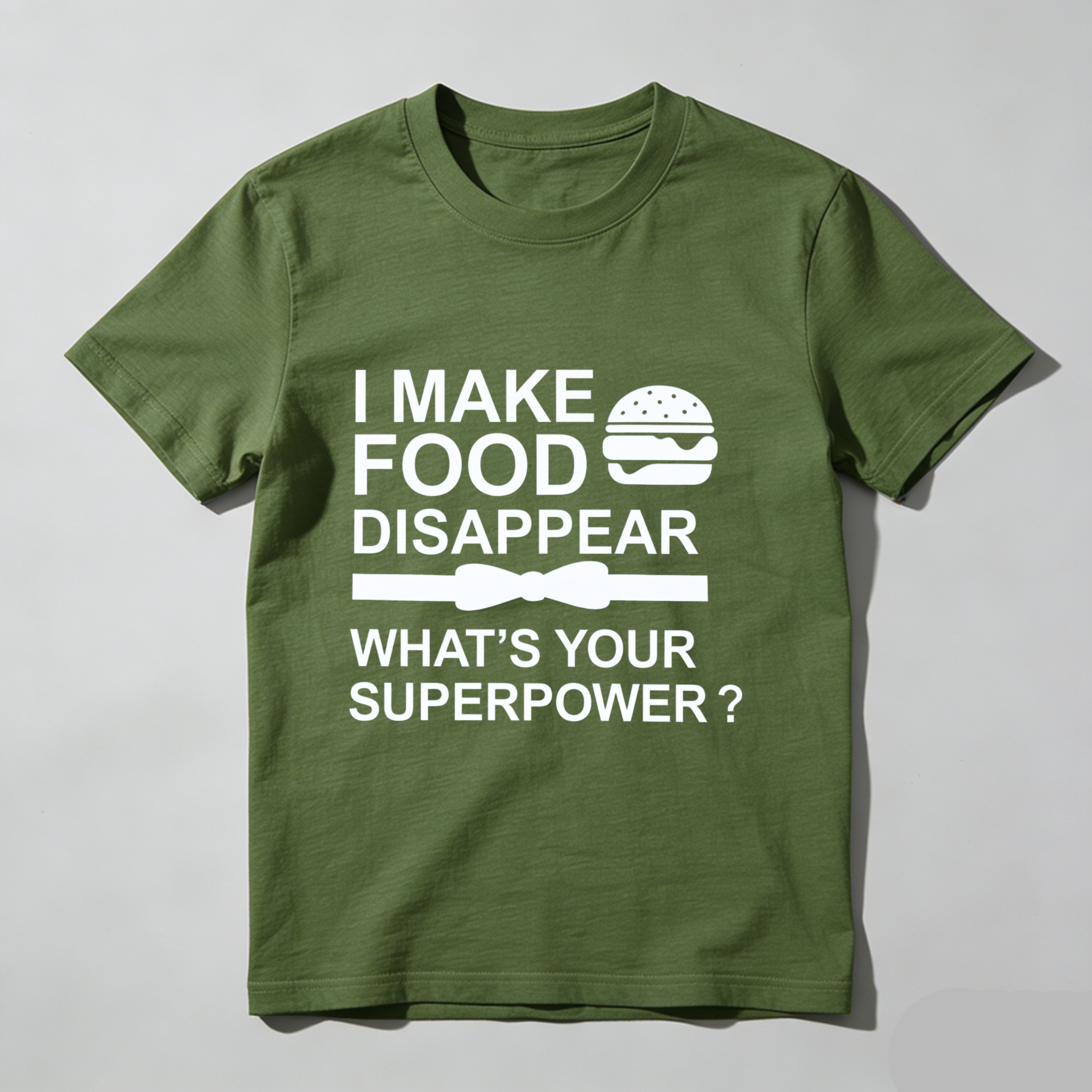 TEECURENT I Make Food Disappear What Is Your Superpower Funny T-Shirt For Men Women Humor Gift Shirt With Burger Graphic And Bow Tie Design WOMEN