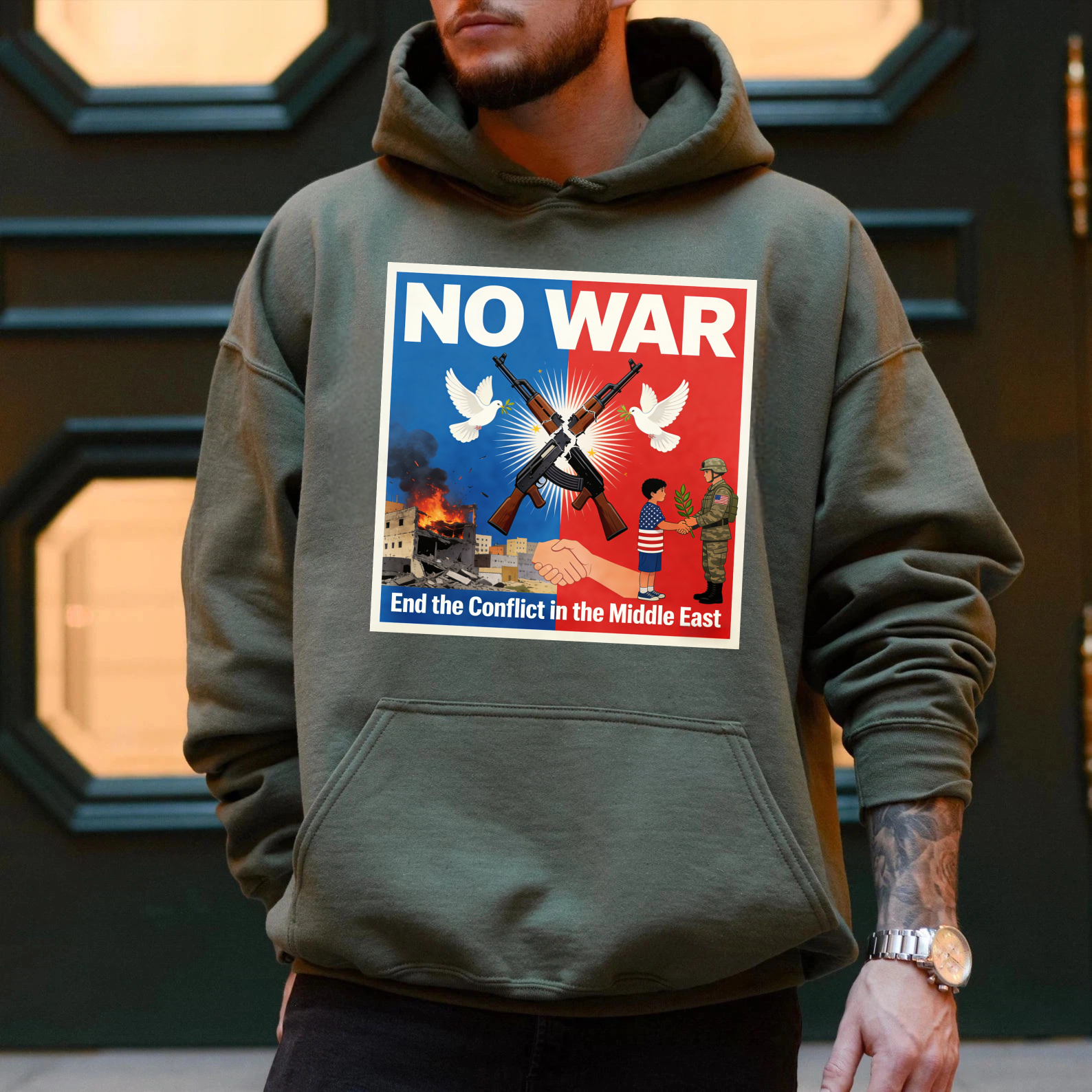 TEECURENT No War End The Conflict In The Middle East Peace Protest Hoodie For Men And Women Anti War Statement Sweatshirt With Graphic Design