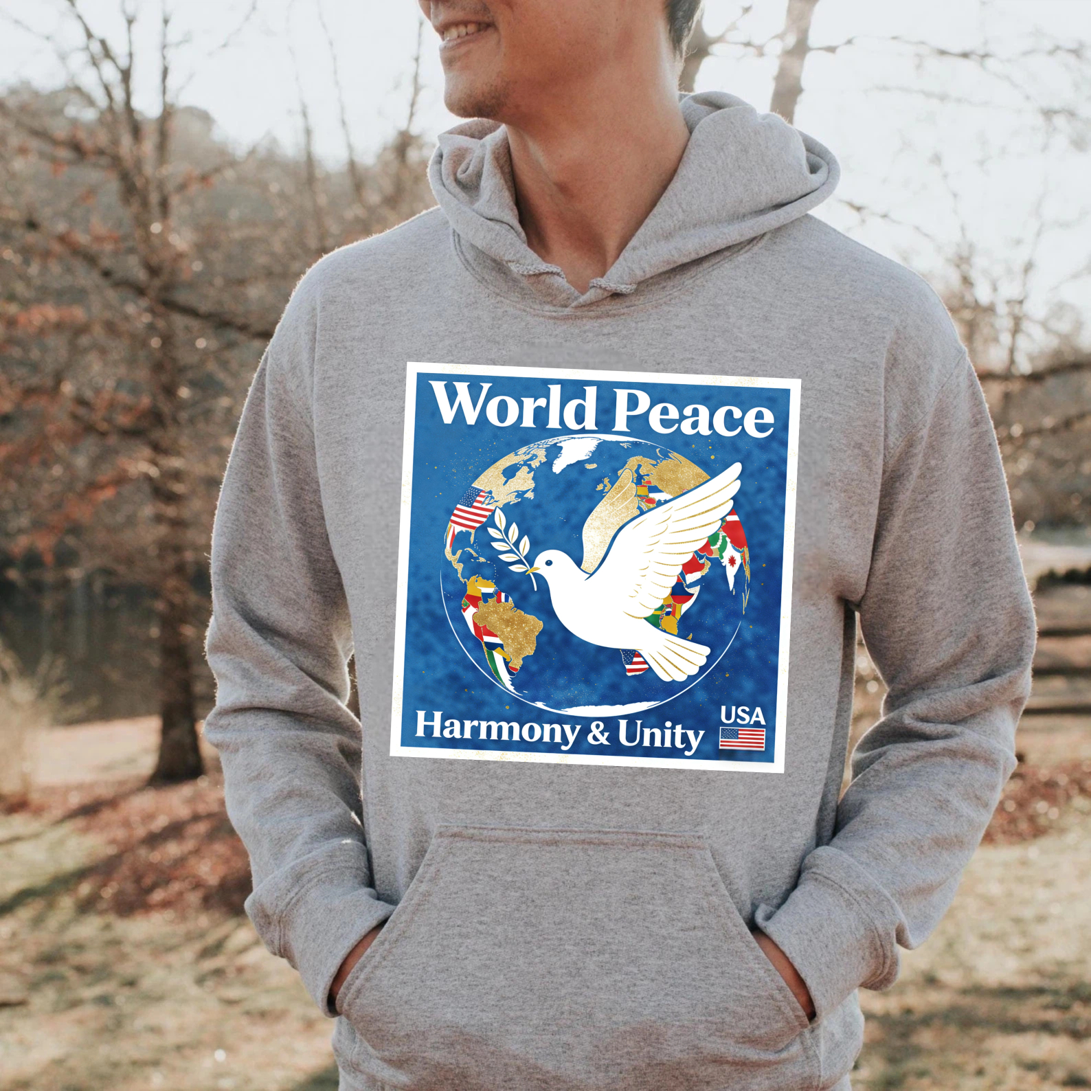TEECURENT World Peace Harmony And Unity Usa Hoodie Global Dove Design Black Sweatshirt For Men Women Unisex Casual Wear