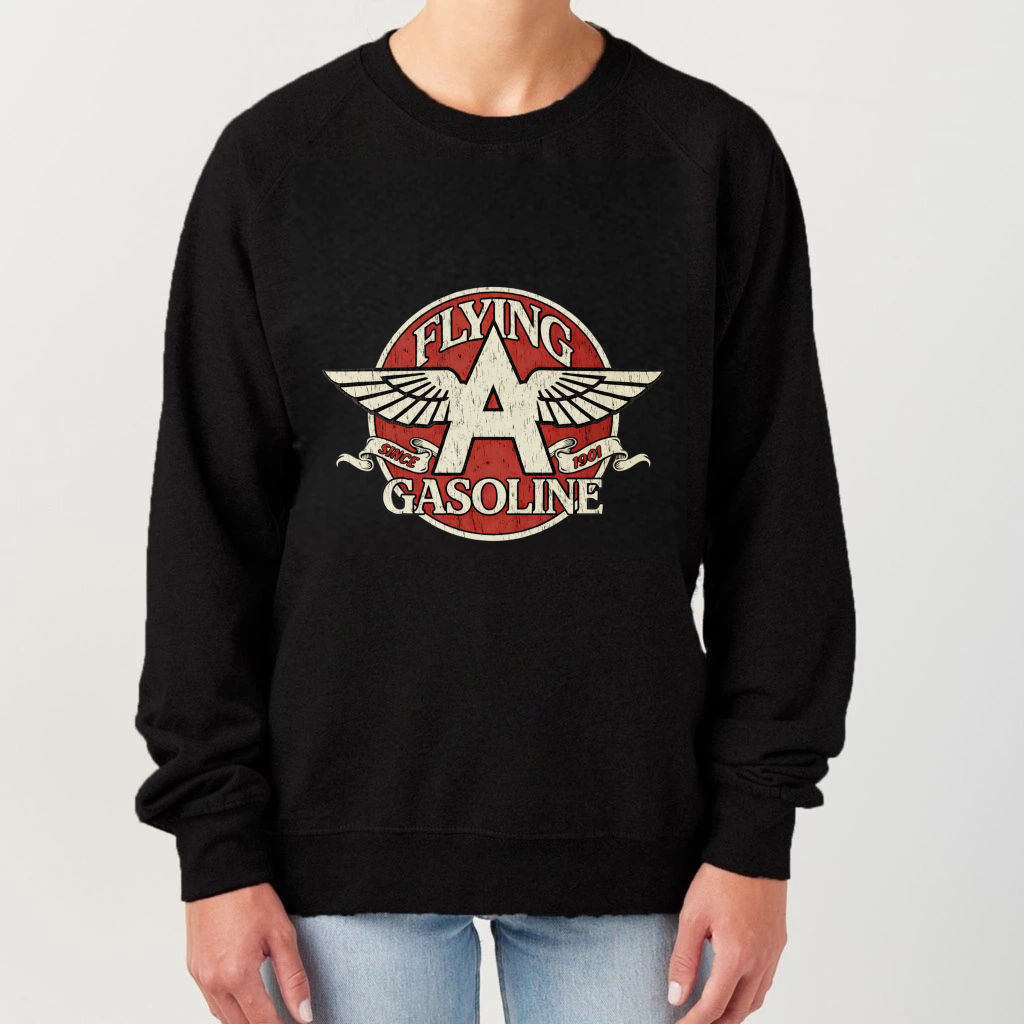 TEECURENT Flying A Gasoline Logo Sweatshirt Unisex Crewneck Pullover Black Vintage Style Graphic Sweatshirt