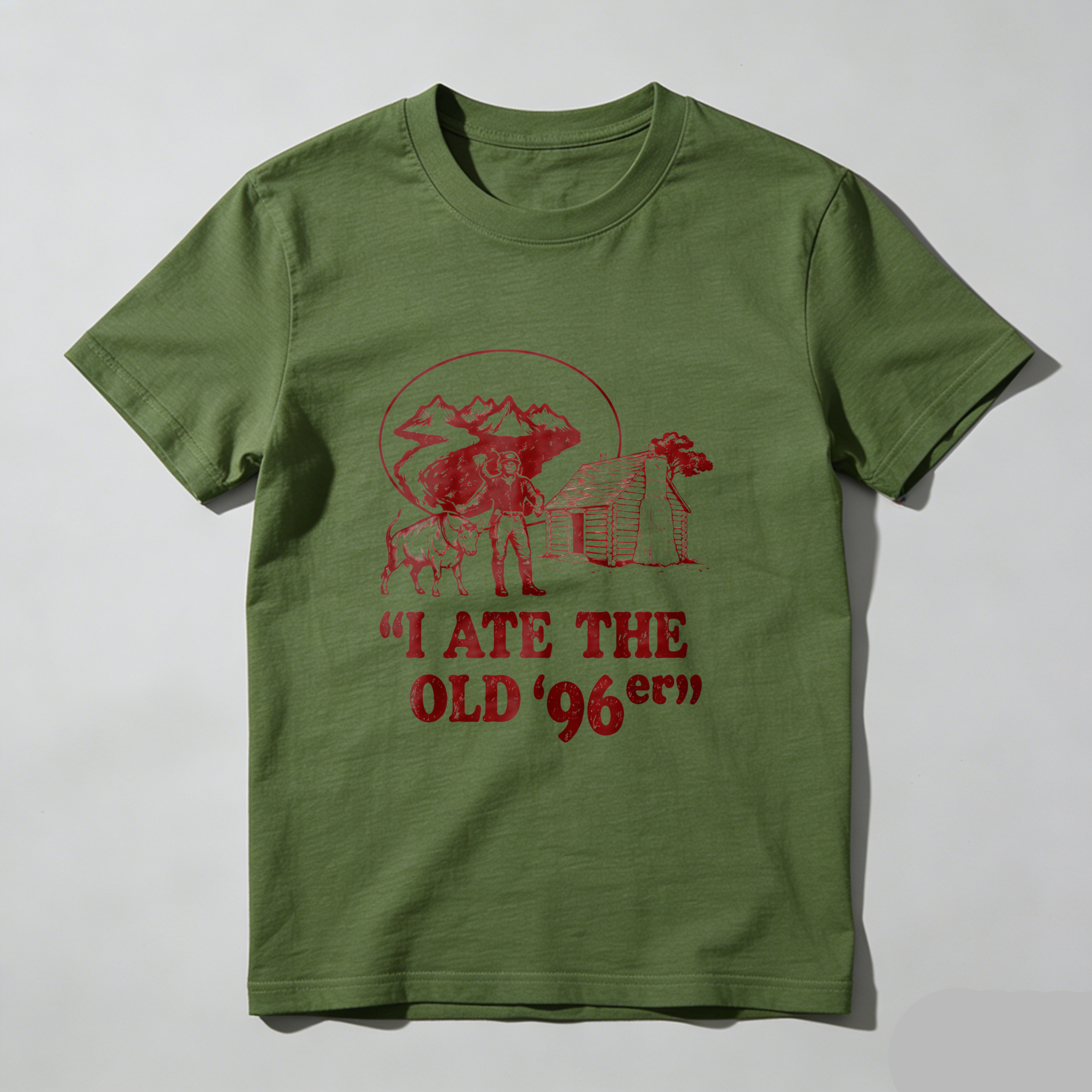 TEECURENT I Ate The Old 96er Black T Shirt With Red Mountain Cabin And Bear Design