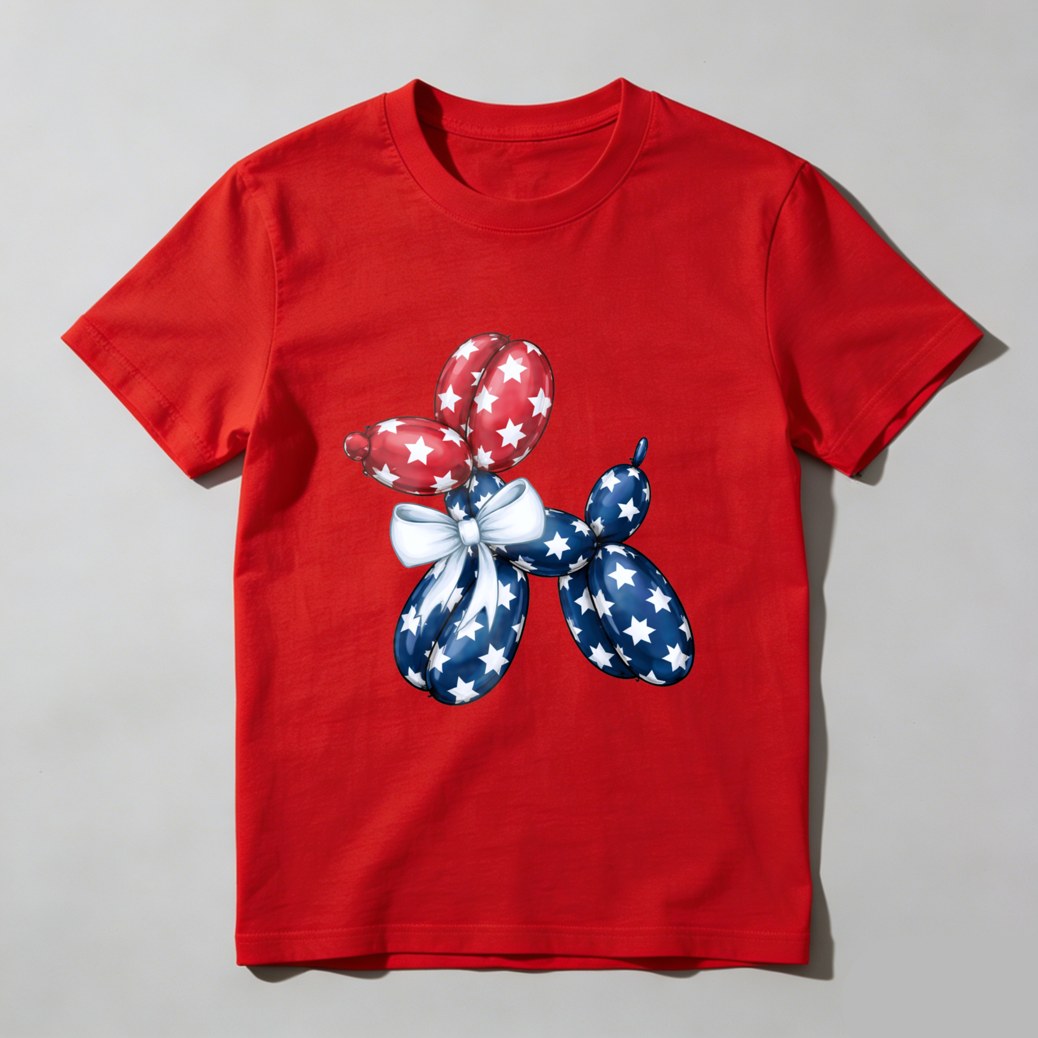 TEECURENT Patriotic Balloon Dog T-Shirt American Flag Design Independence Day Celebration Red White Blue Stars And Stripes Graphic Tee WOMEN