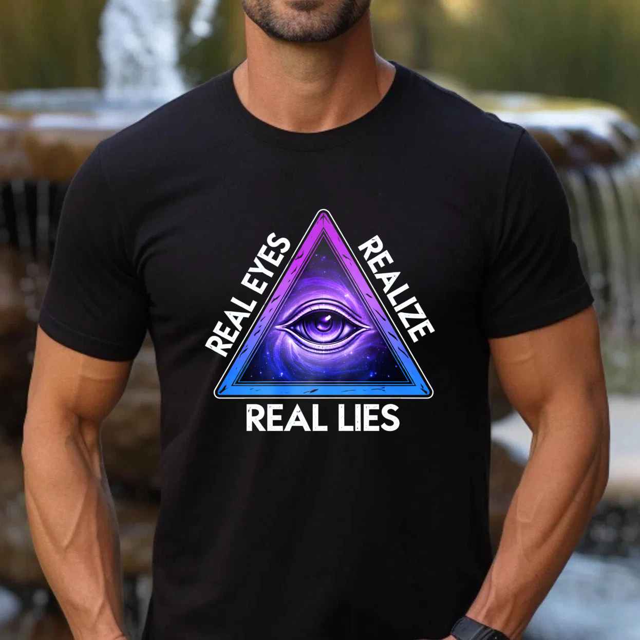 TEECURENT  Real Eyes Realize Real Lies Pyramid Eye Design TEECURENT