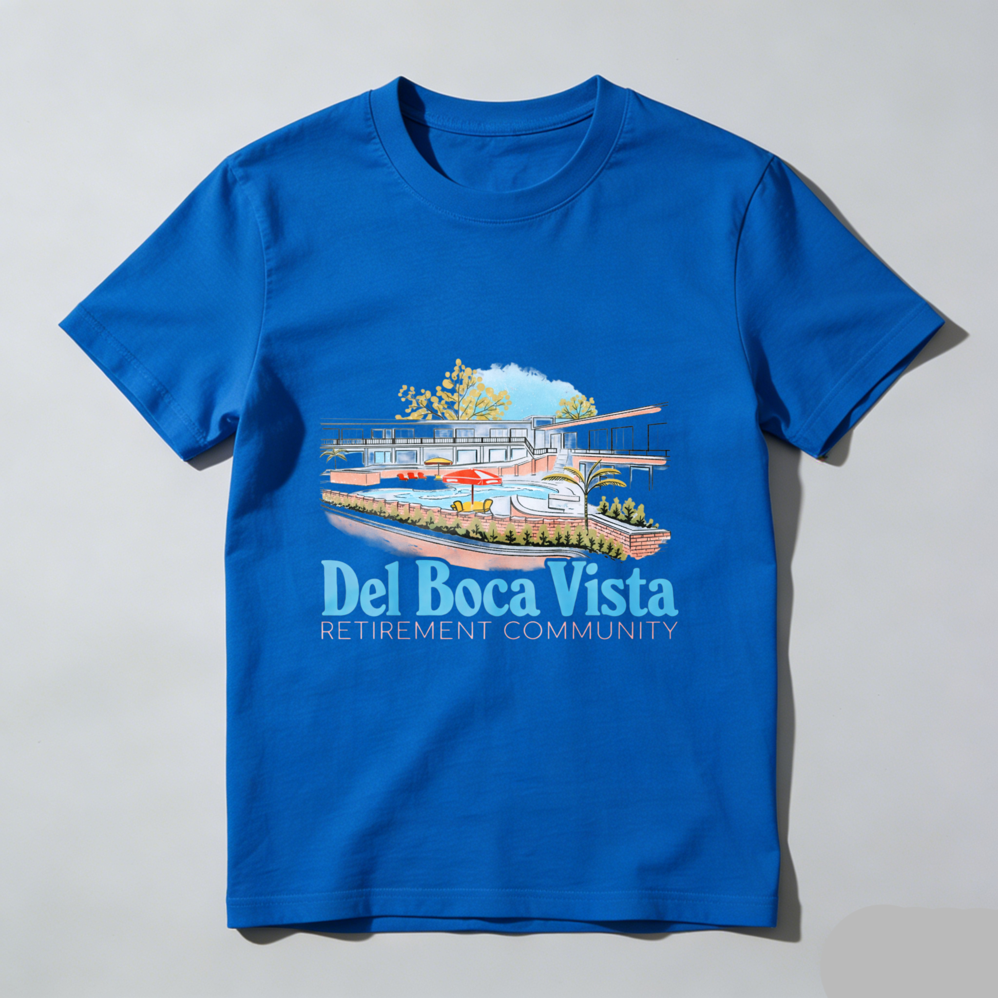 TEECURENT Del Boca Vista Retirement Community T Shirt Men Women Casual Wear Graphic Tee Summer Pool Resort Lifestyle Apparel