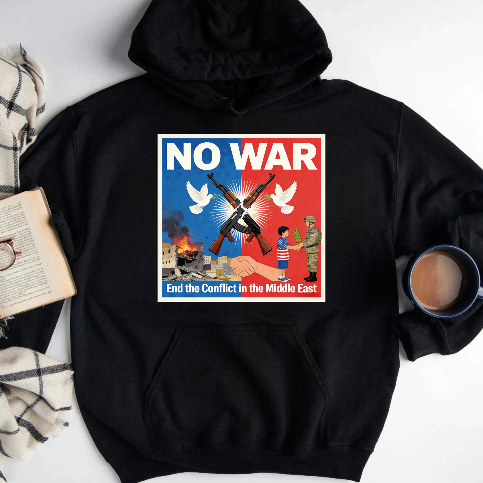 TEECURENT No War End The Conflict In The Middle East Peace Protest Hoodie For Men And Women Anti War Statement Sweatshirt With Graphic Design