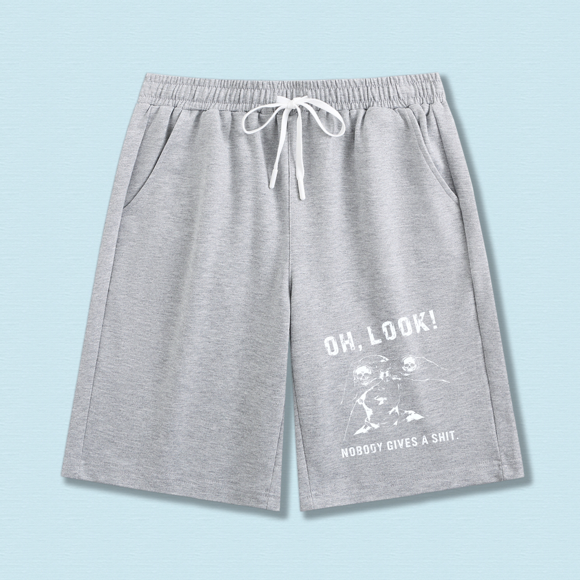 TEECURENT Oh Look Nobody Gives A Shit Funny Graphic Sweat Shorts For Men And Women Casual Comfortable Drawstring Pants With Humor Design
