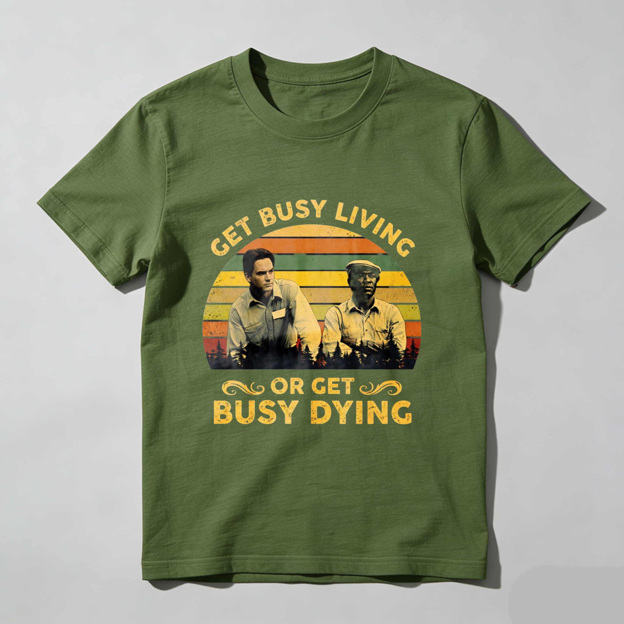 TEECURENT Get Busy Living Or Get Busy Dying T-Shirt With Vintage Design And Movie Characters Inspired Graphic For Men And Women