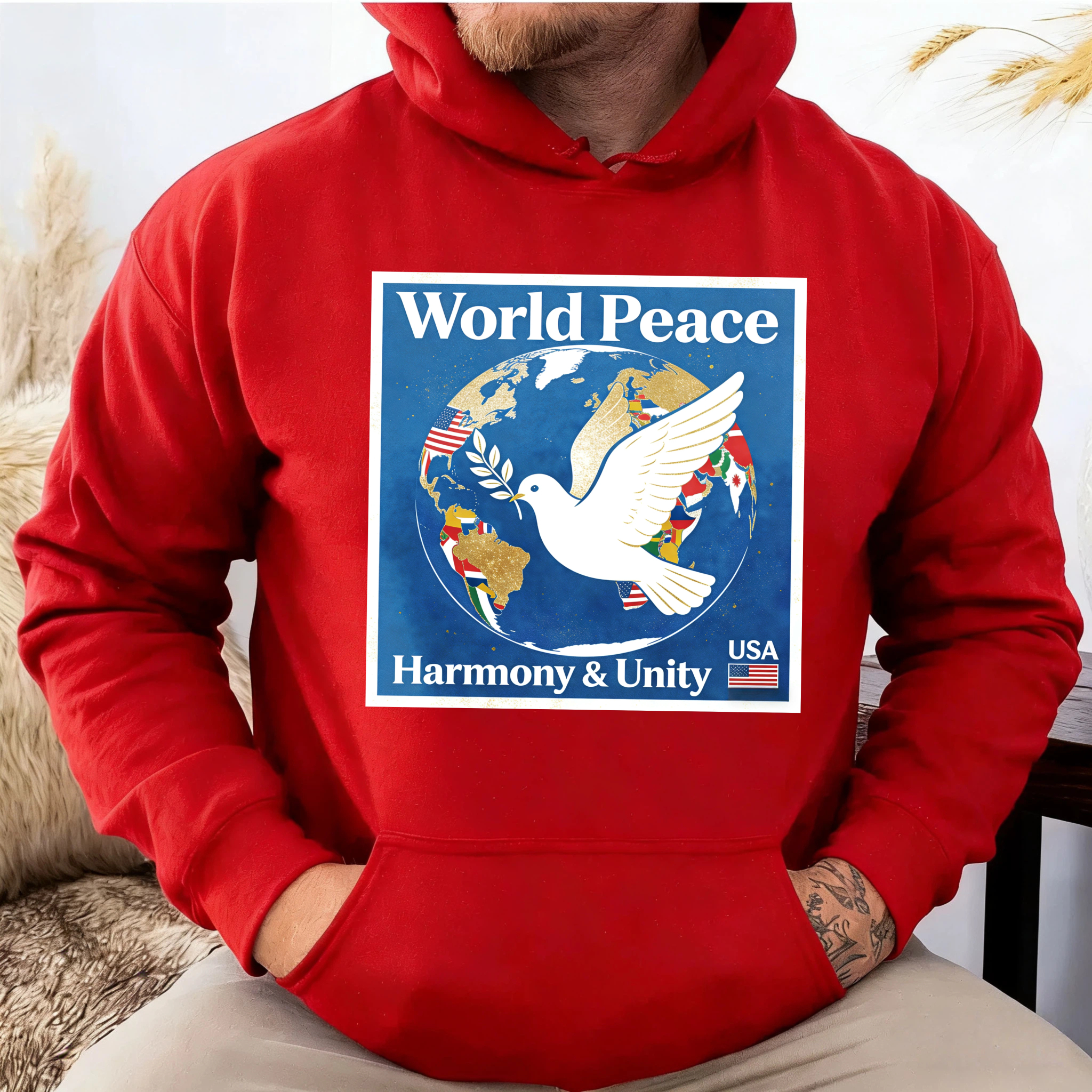 TEECURENT World Peace Harmony And Unity Usa Hoodie Global Dove Design Black Sweatshirt For Men Women Unisex Casual Wear