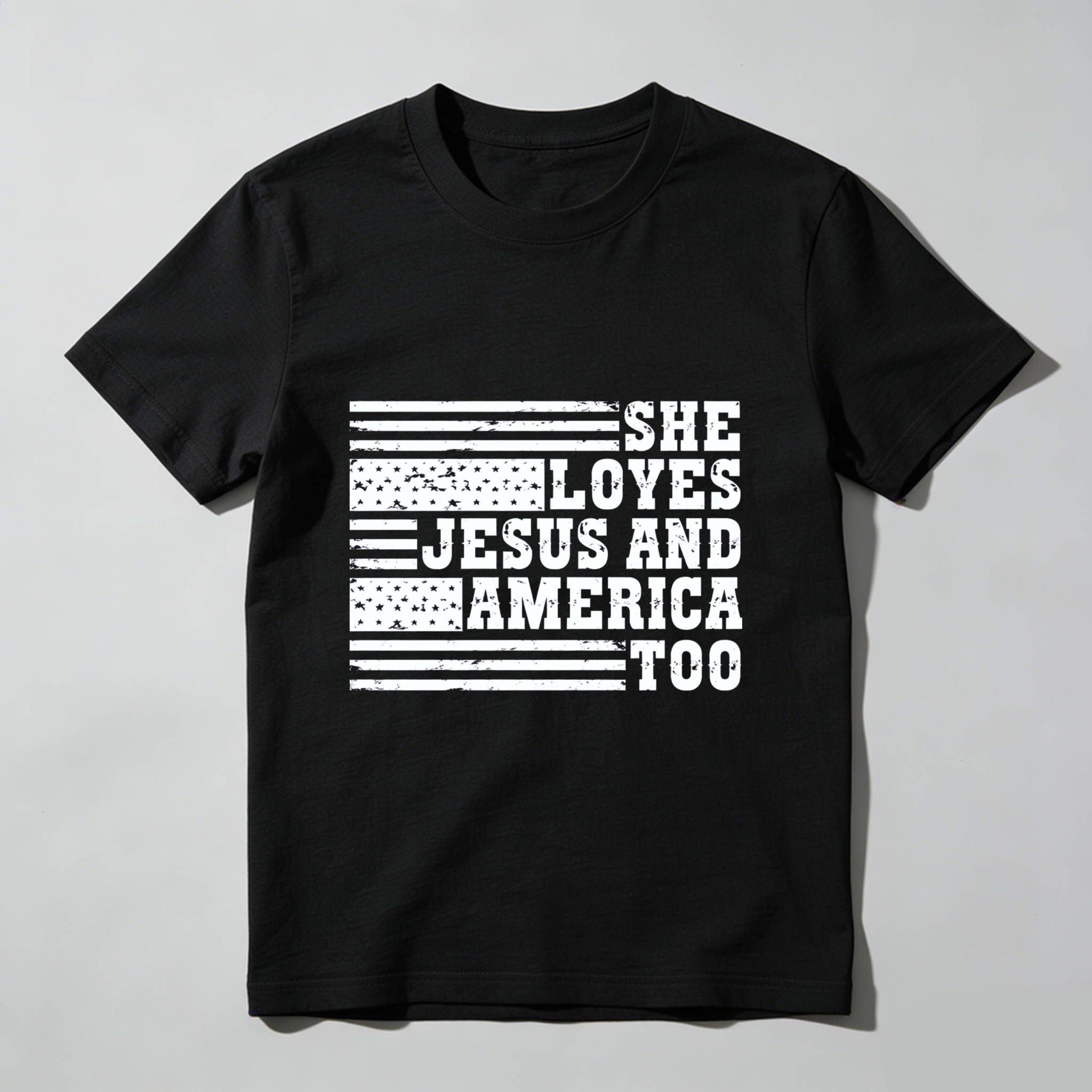 TEECURENT She Loves Jesus And America Too Patriotic Flag T Shirt WOMEN